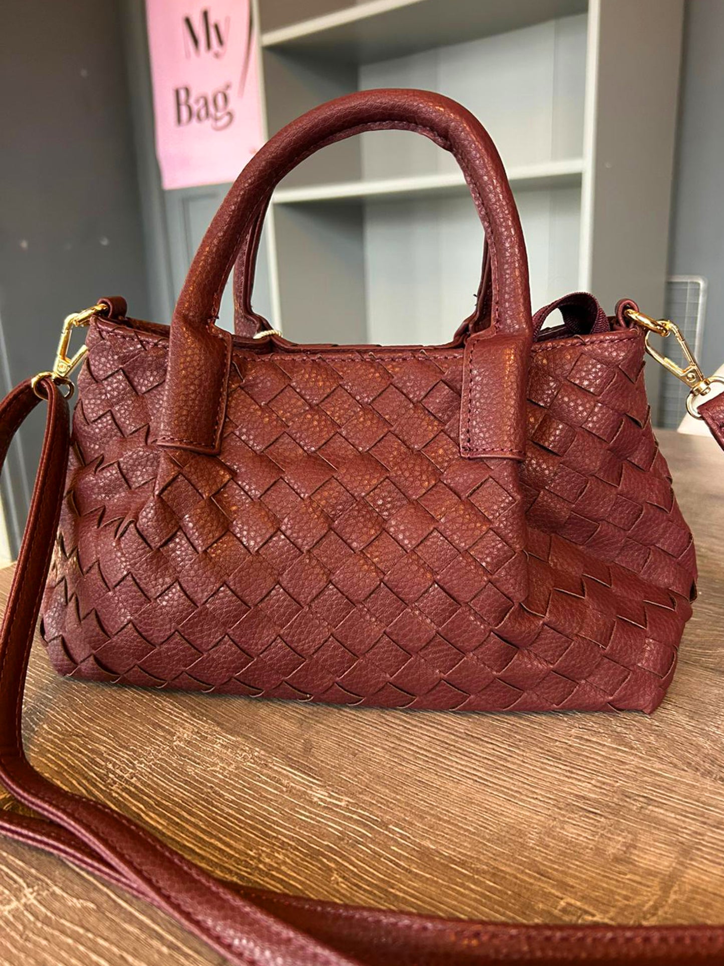 Francesca  - Faux Leather Small Woven Bag
