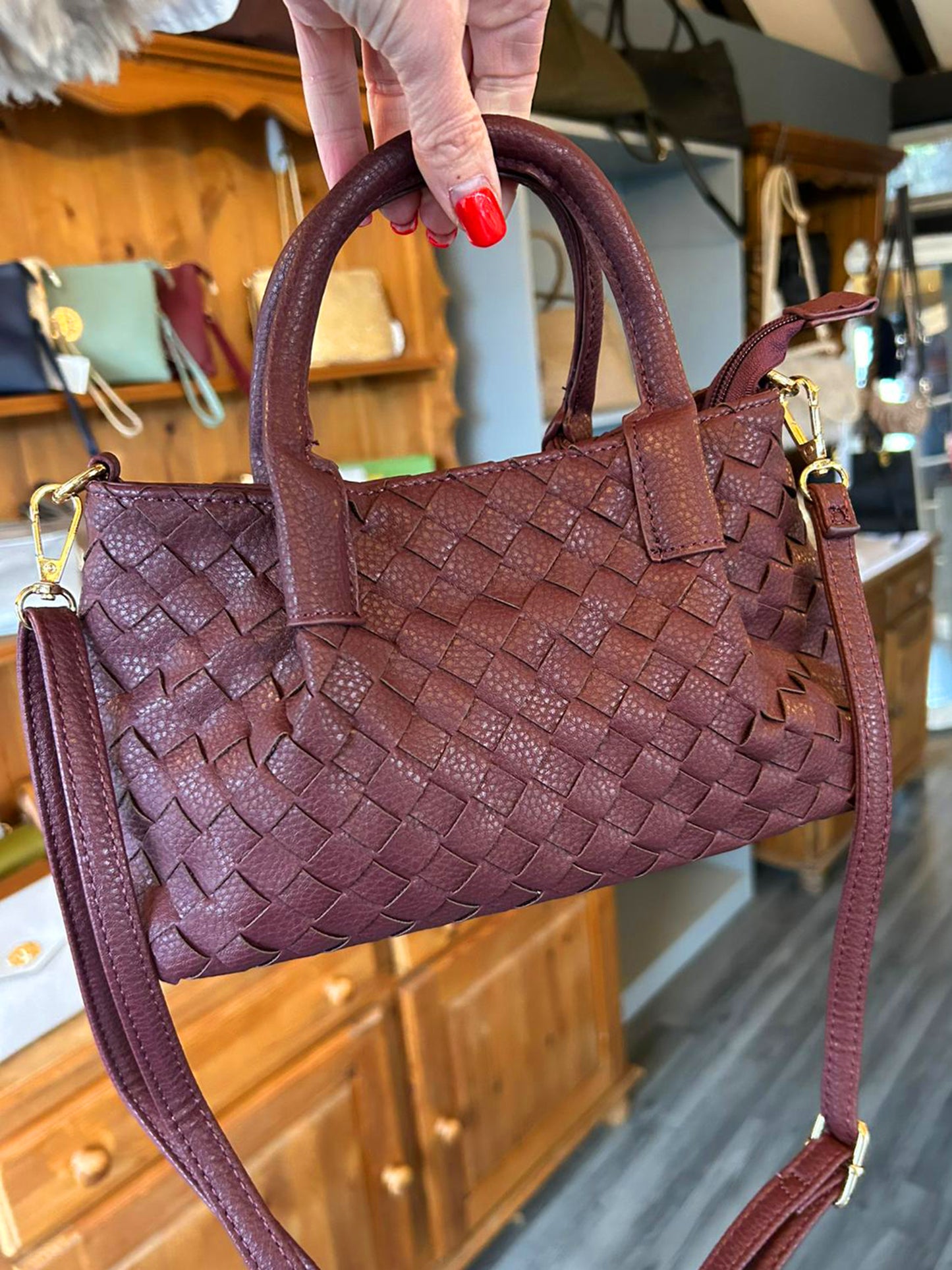 Francesca  - Faux Leather Small Woven Bag