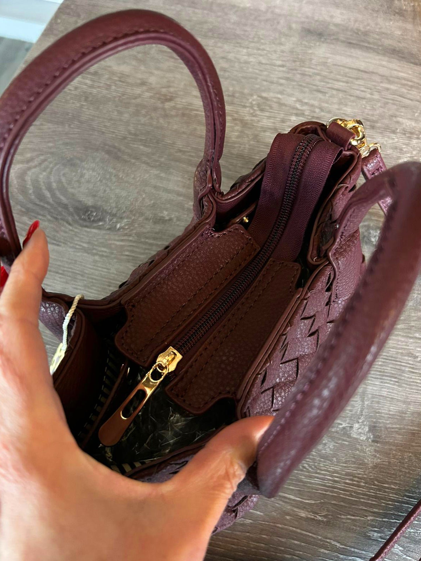 Francesca  - Faux Leather Small Woven Bag