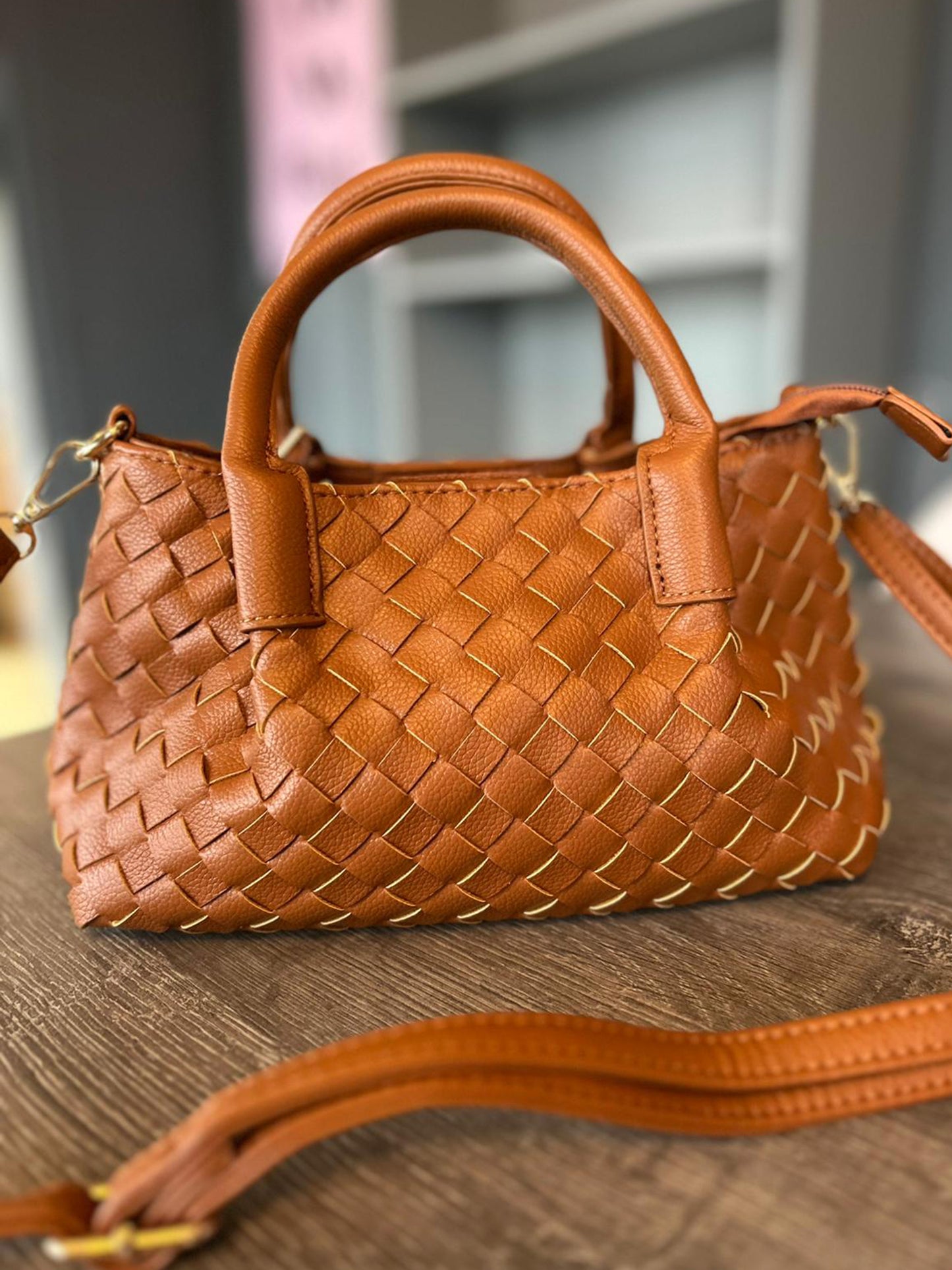 Francesca  - Faux Leather Small Woven Bag
