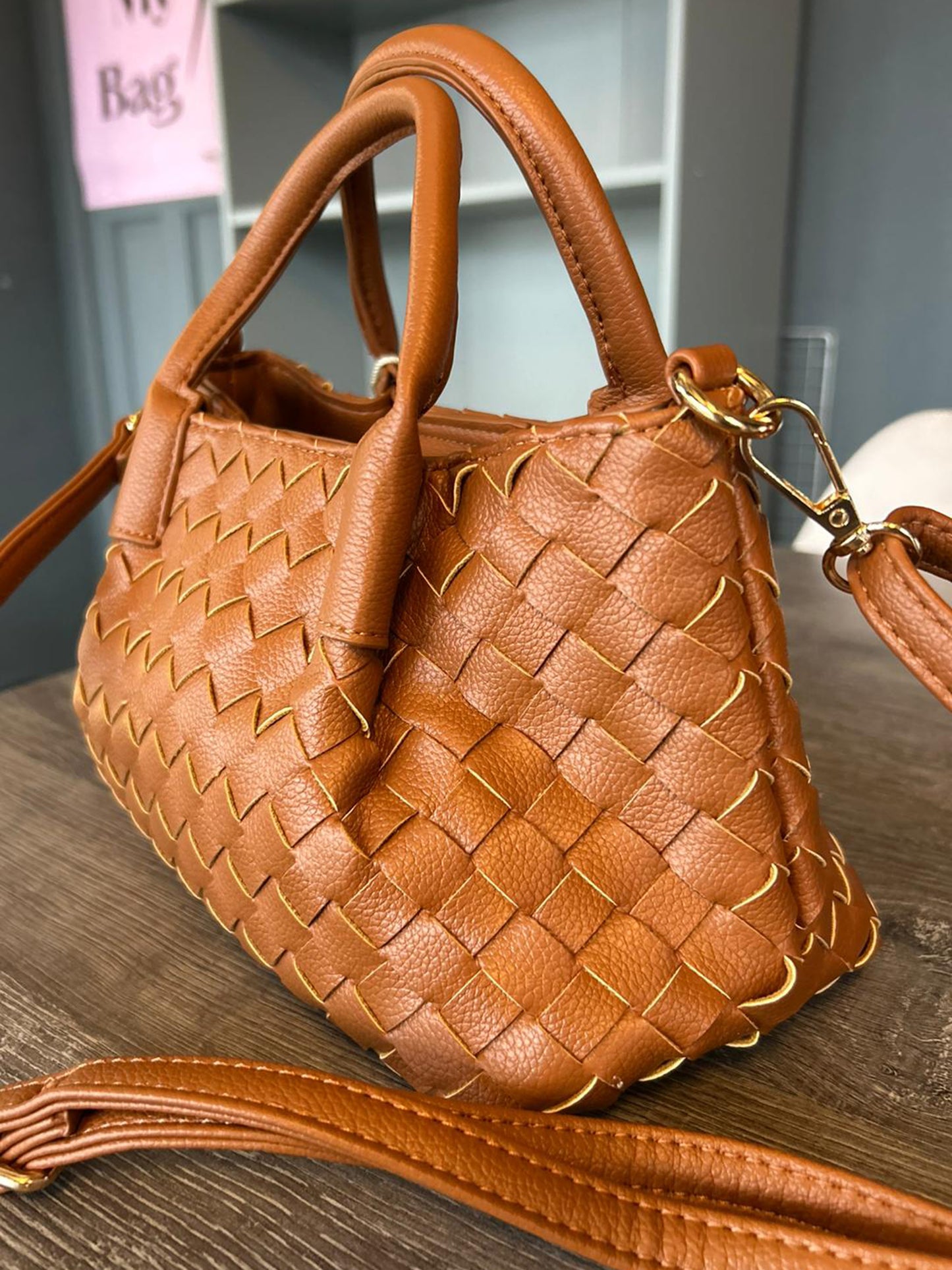 Francesca  - Faux Leather Small Woven Bag