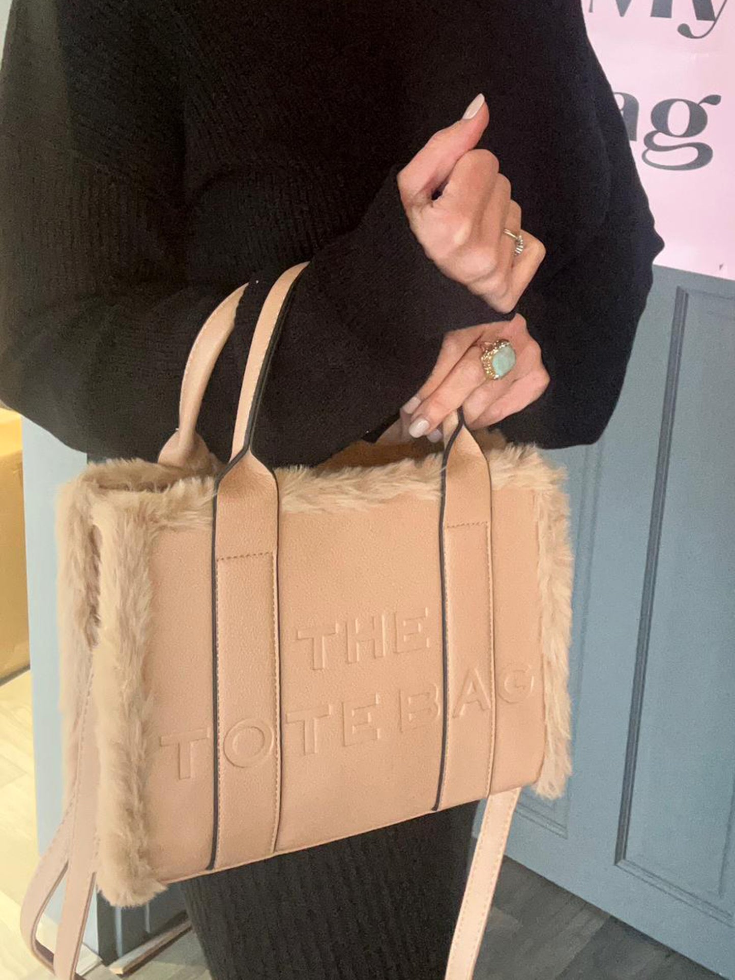 Frankie - Faux Fur Trimmed Tote Bag