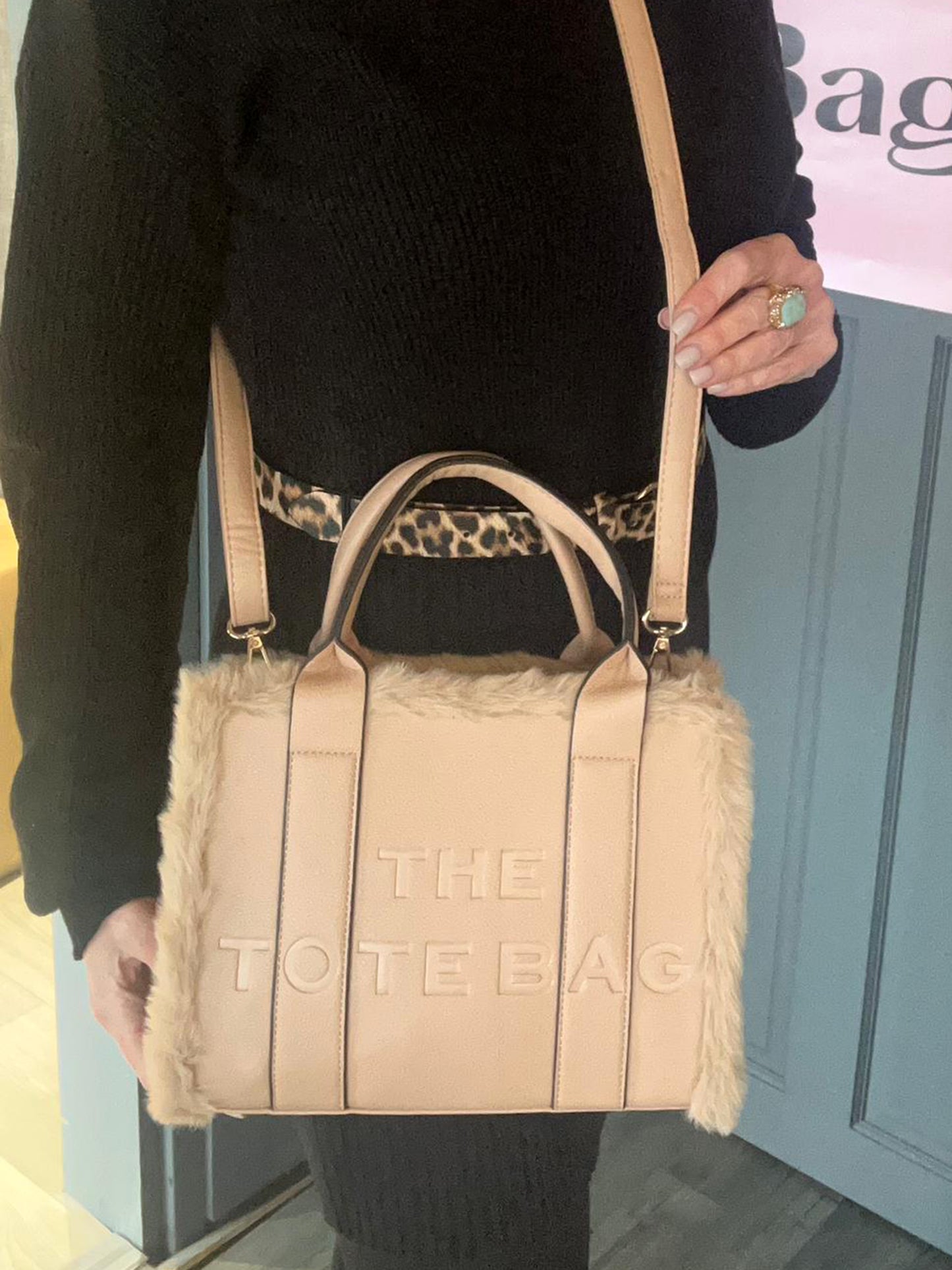 Frankie - Faux Fur Trimmed Tote Bag