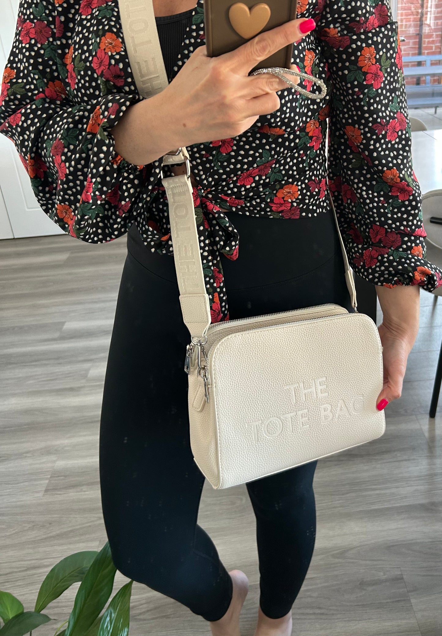 Emmie - Light Beige 3 Zip Crossbody Tote Bag