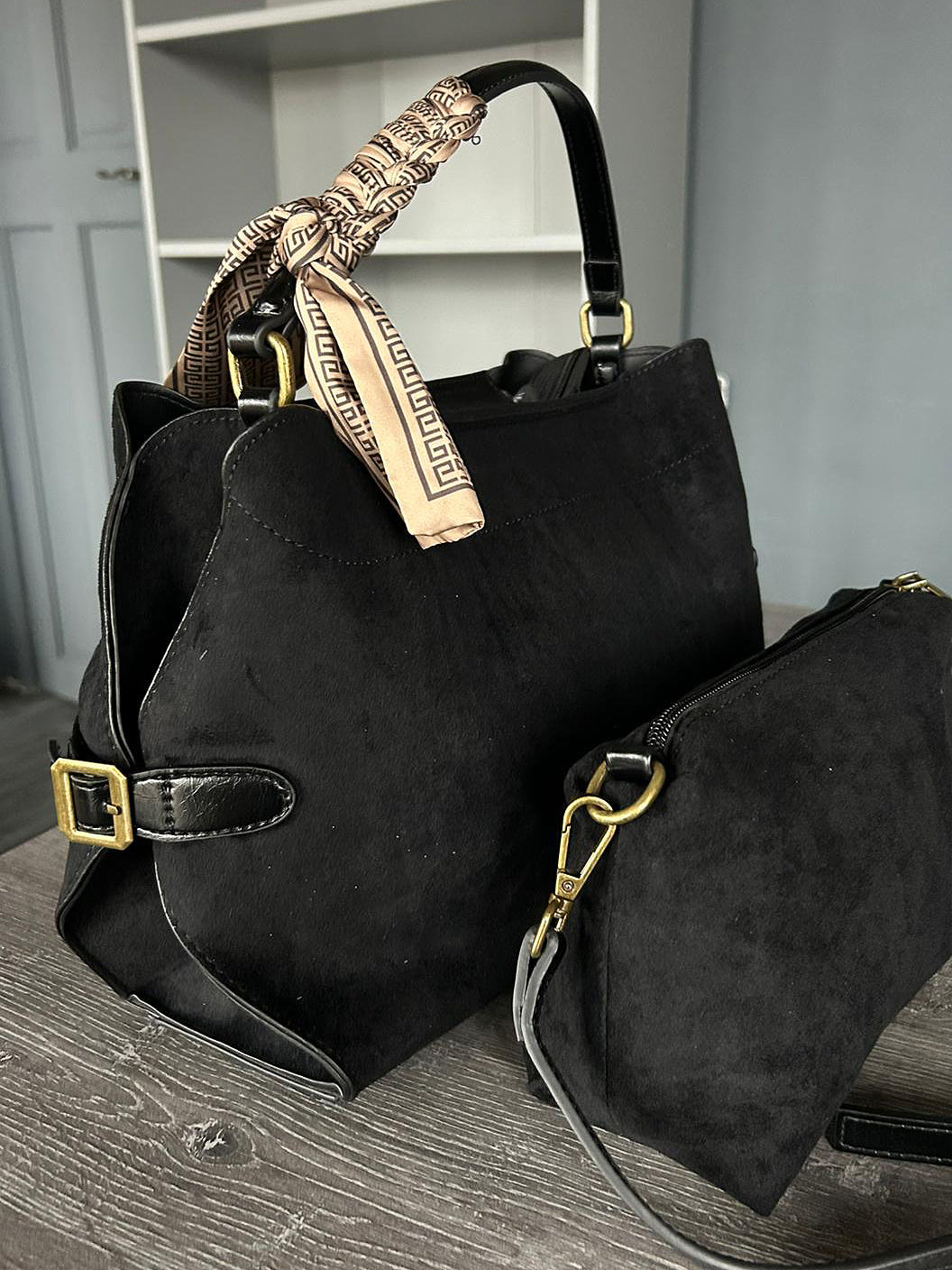 Georgia - Faux suede shoulder / crossbody 2 bag set
