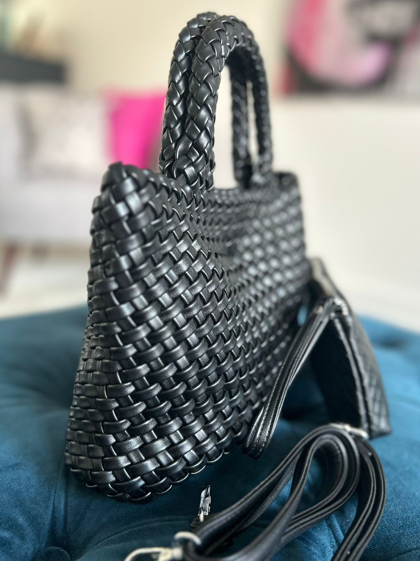 Gia - Woven Grab Handle Bag and Purse Set