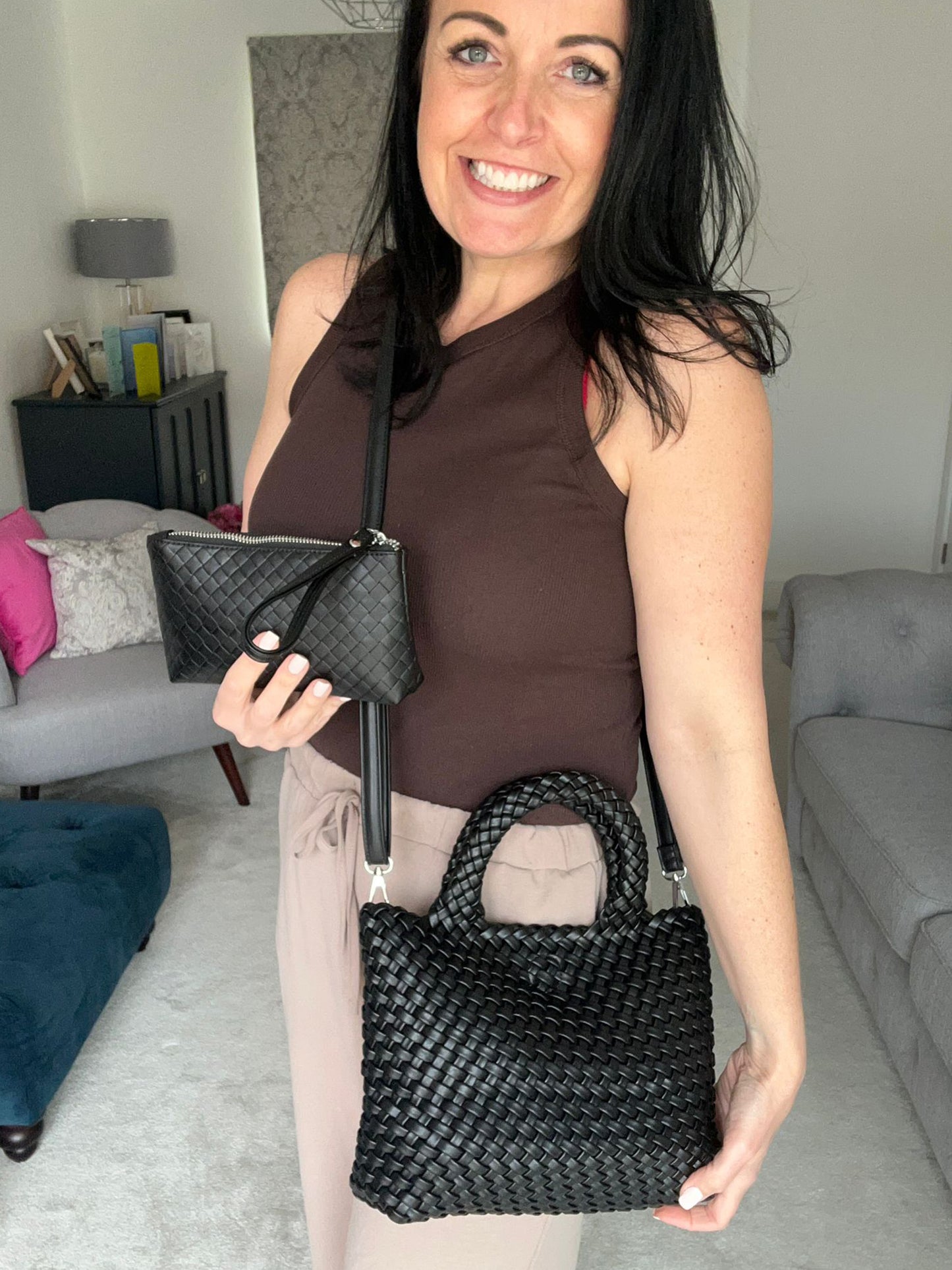 Gia - Woven Grab Handle Bag and Purse Set