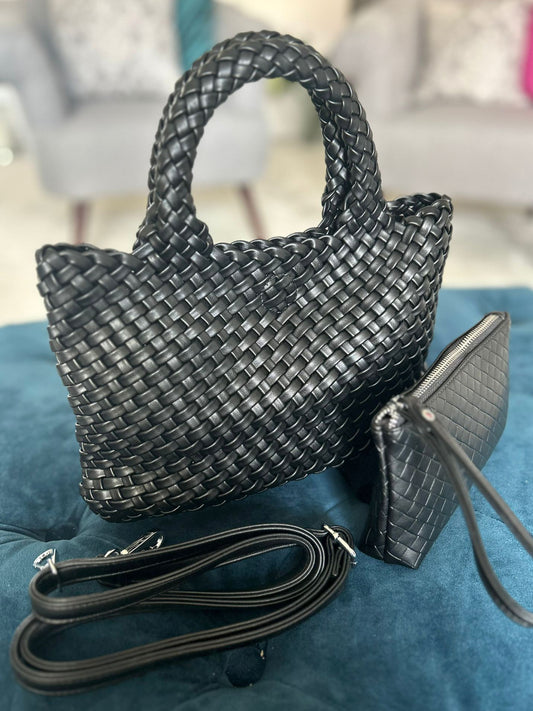 Gia - Woven Grab Handle Bag and Purse Set
