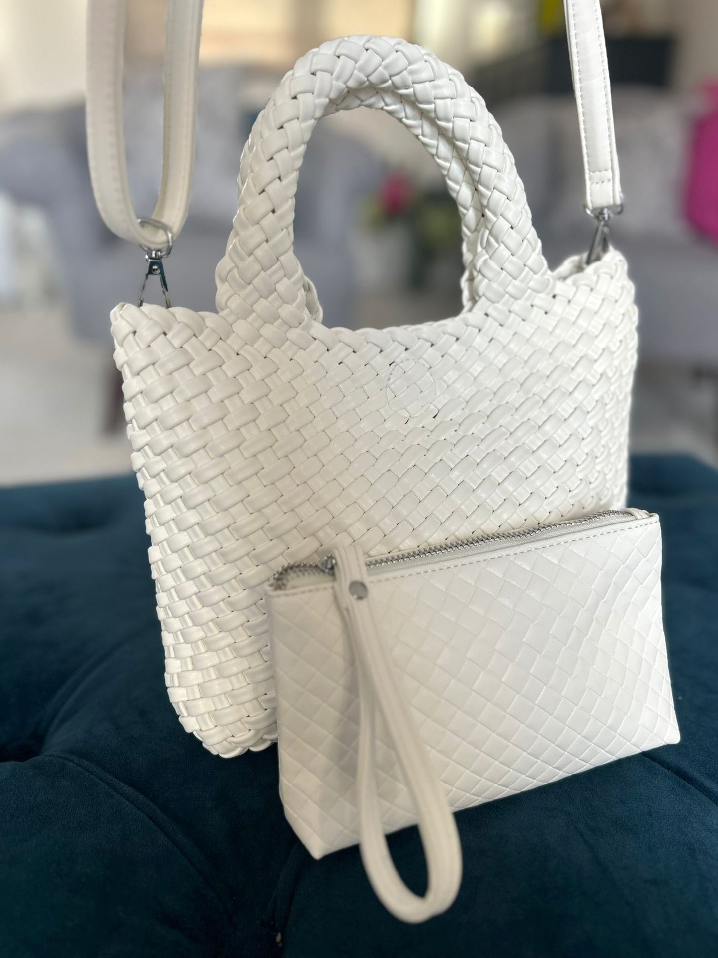 Gia - Woven Grab Handle Bag and Purse Set