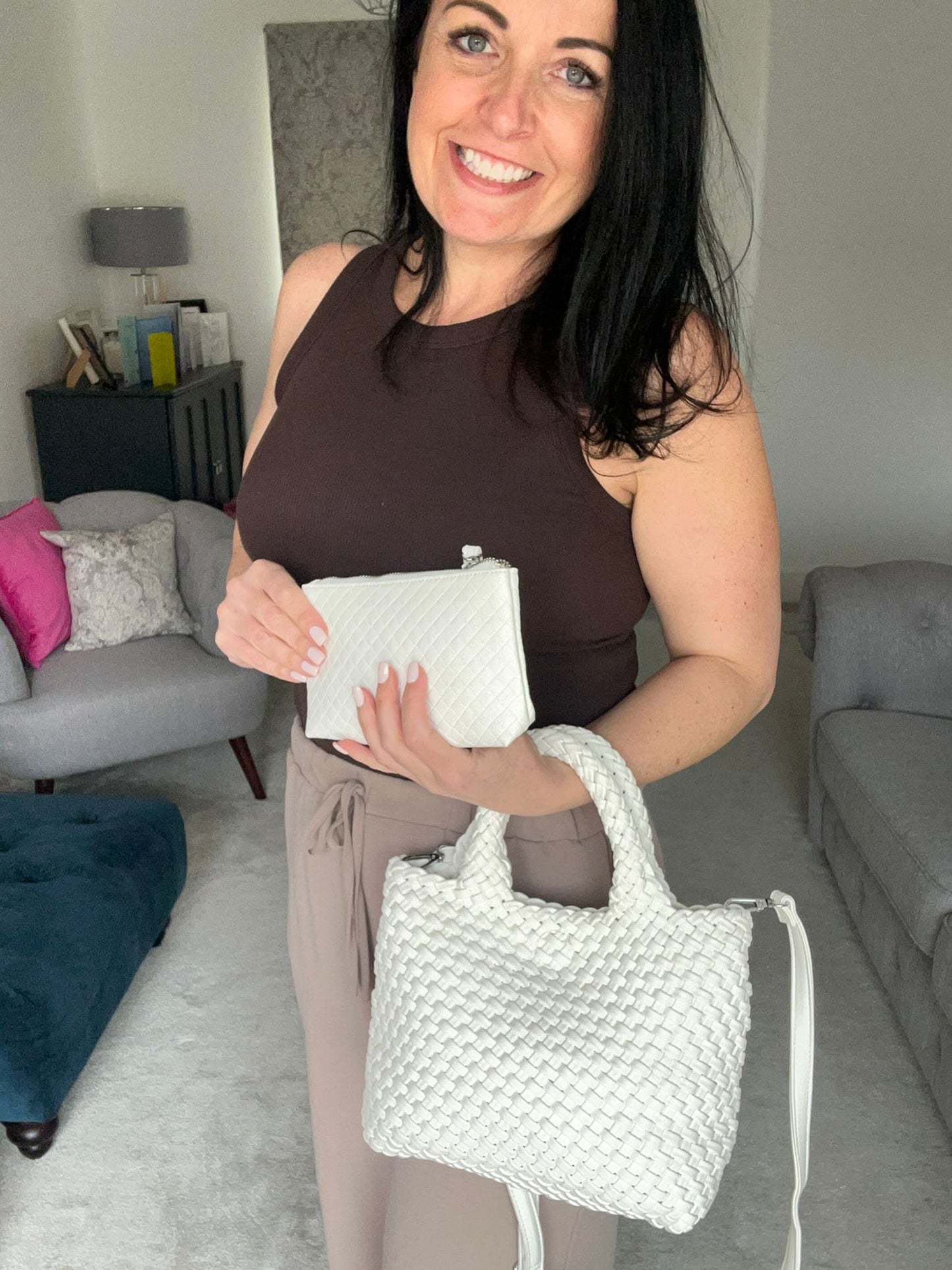 Gia - Woven Grab Handle Bag and Purse Set