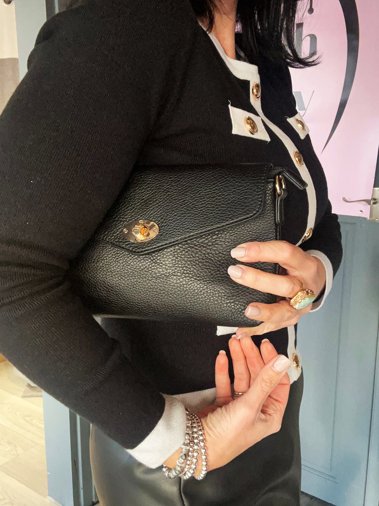 Gina - Faux Leather Slim Clutch / Crossbody Bag