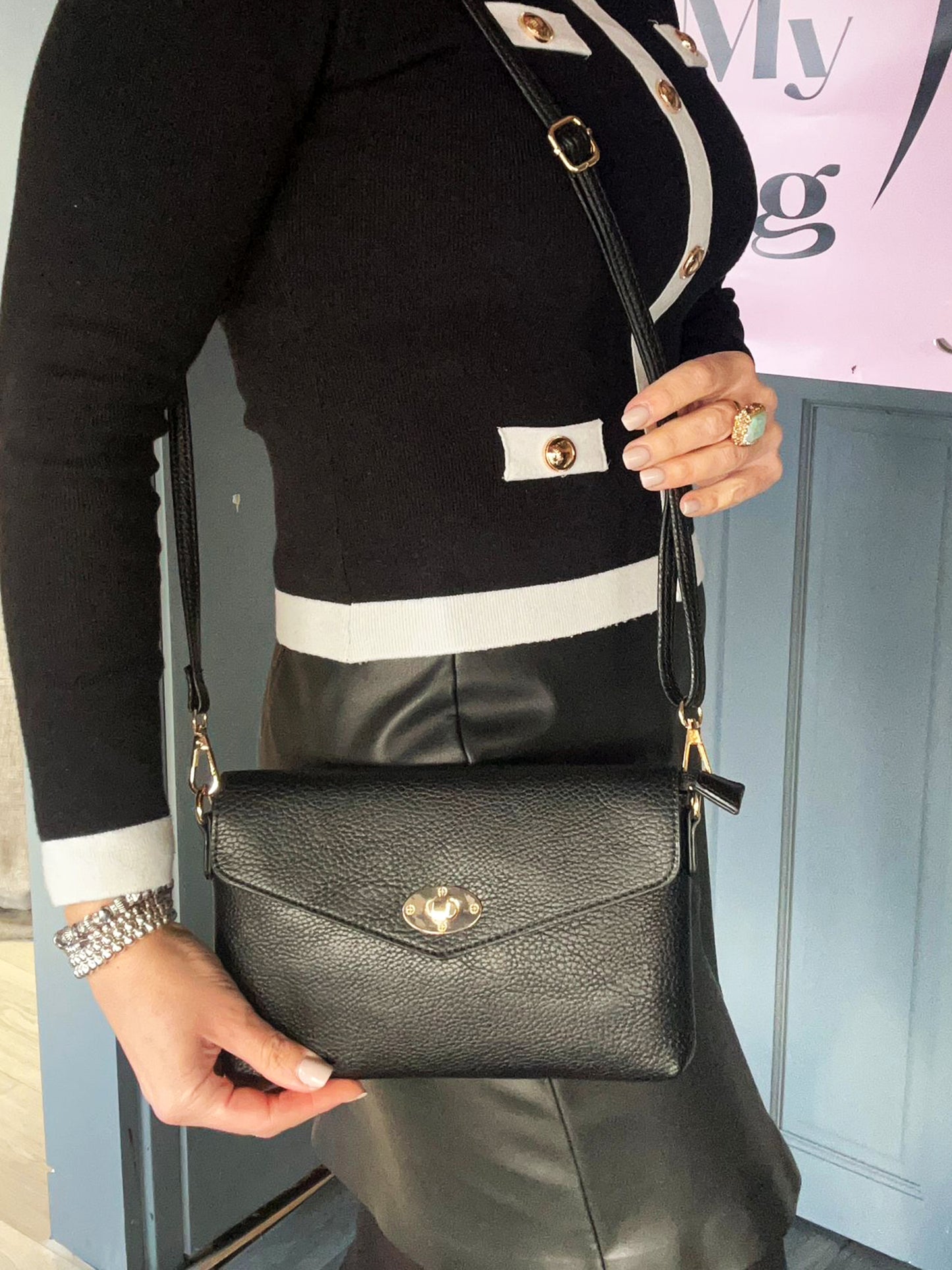 Gina - Faux Leather Slim Clutch / Crossbody Bag