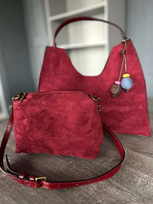 Harriott - wine faux suede 2 bag set