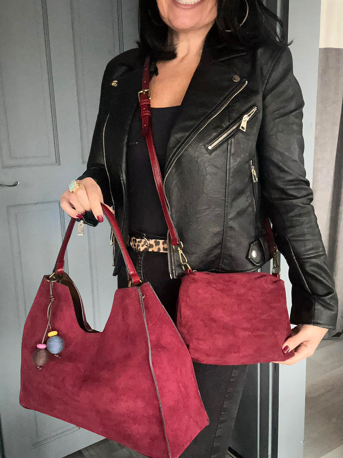 Harriott - wine faux suede 2 bag set