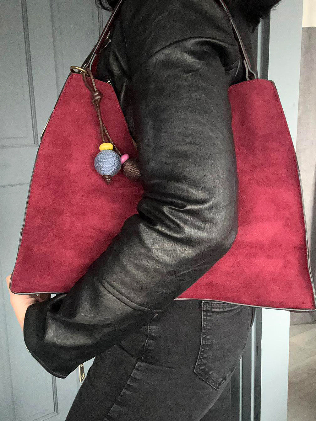 Harriott - wine faux suede 2 bag set