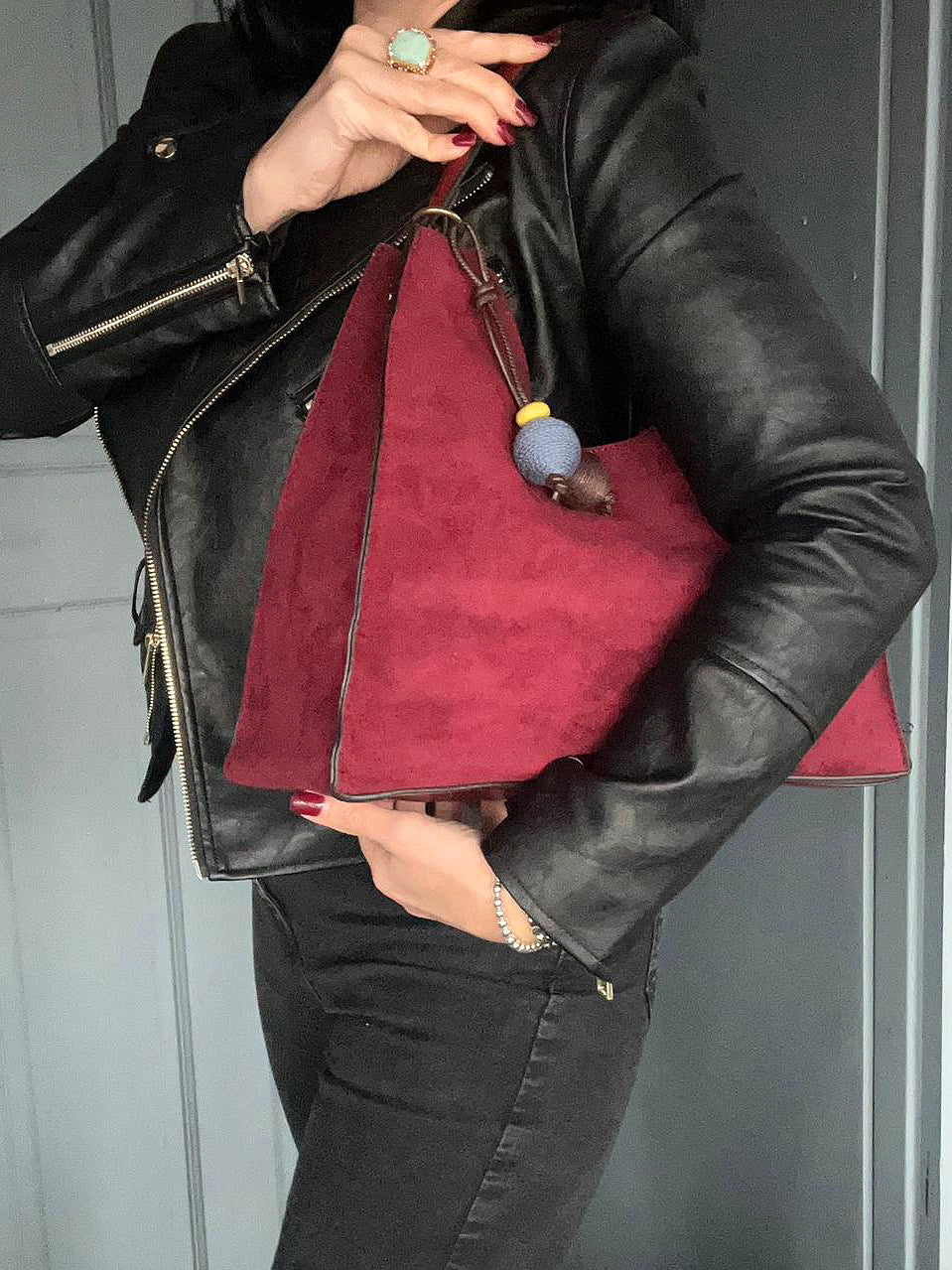 Harriott - wine faux suede 2 bag set