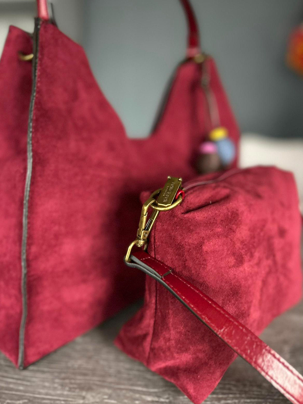Harriott - wine faux suede 2 bag set