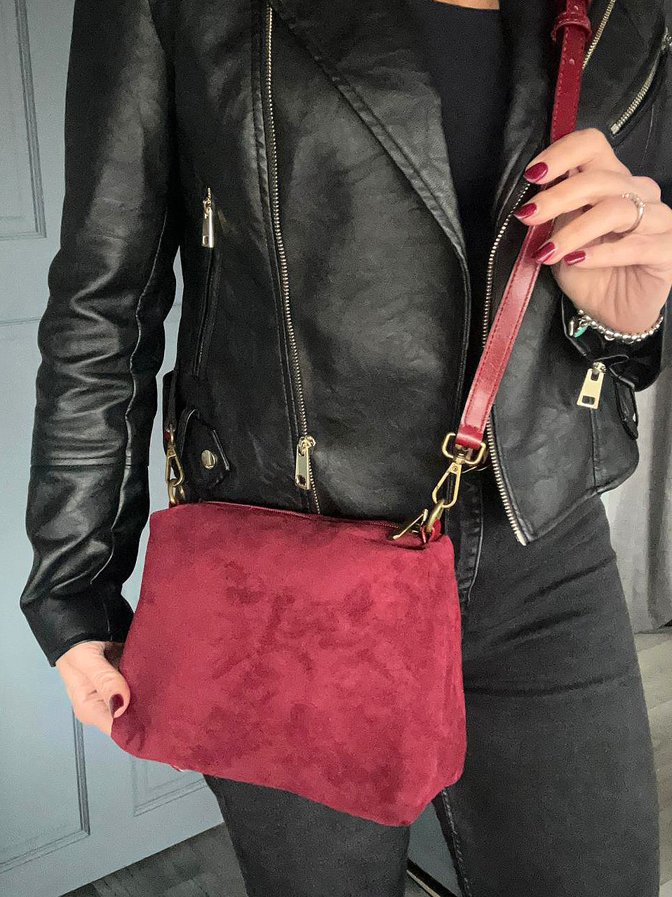 Harriott - wine faux suede 2 bag set