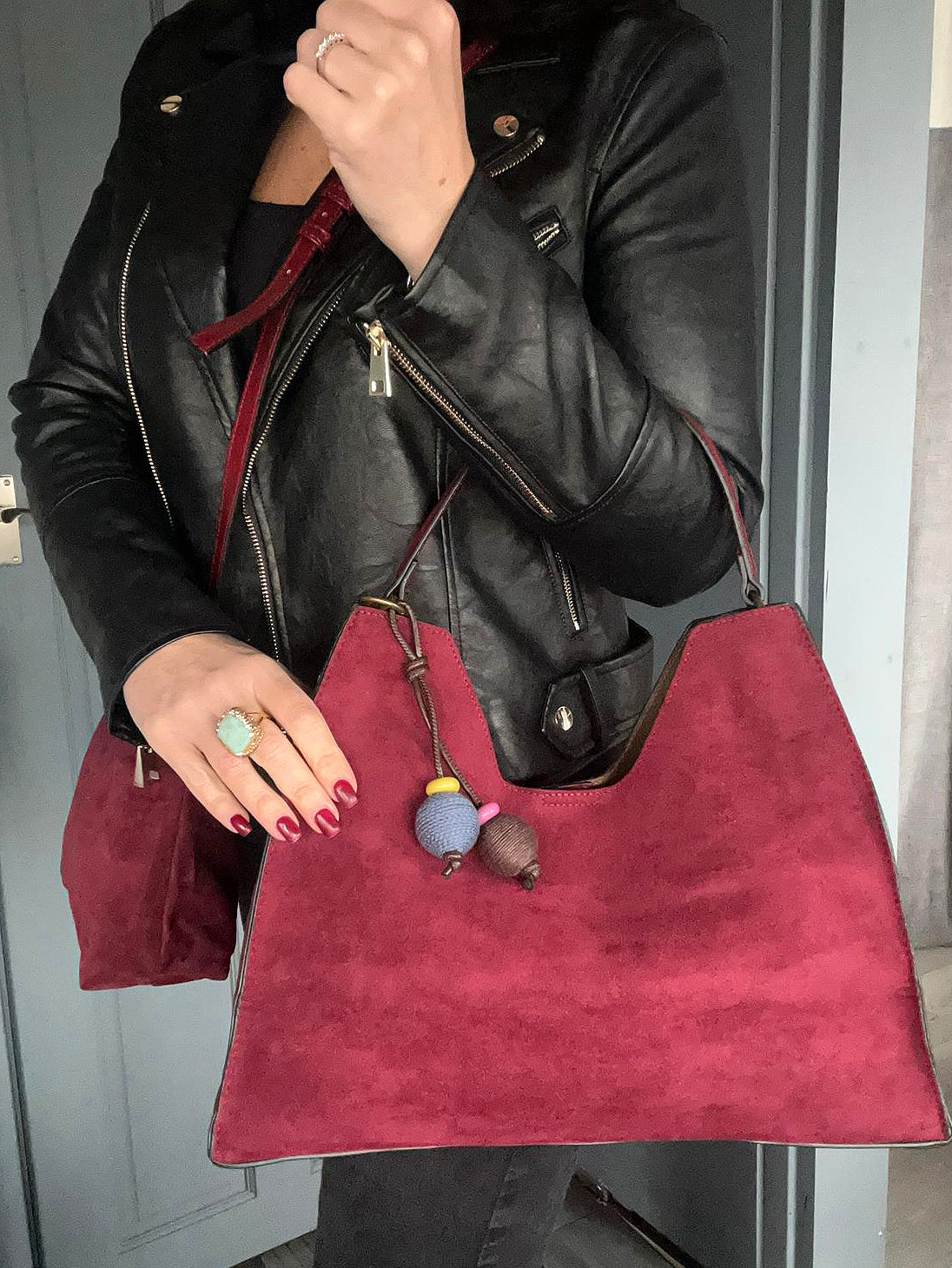 Harriott - wine faux suede 2 bag set