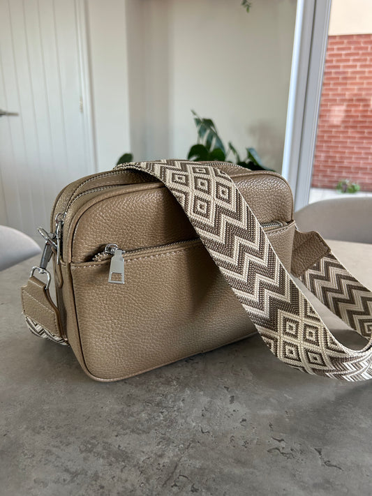 Anita - Beige Aztec Strap Crossbody Bag
