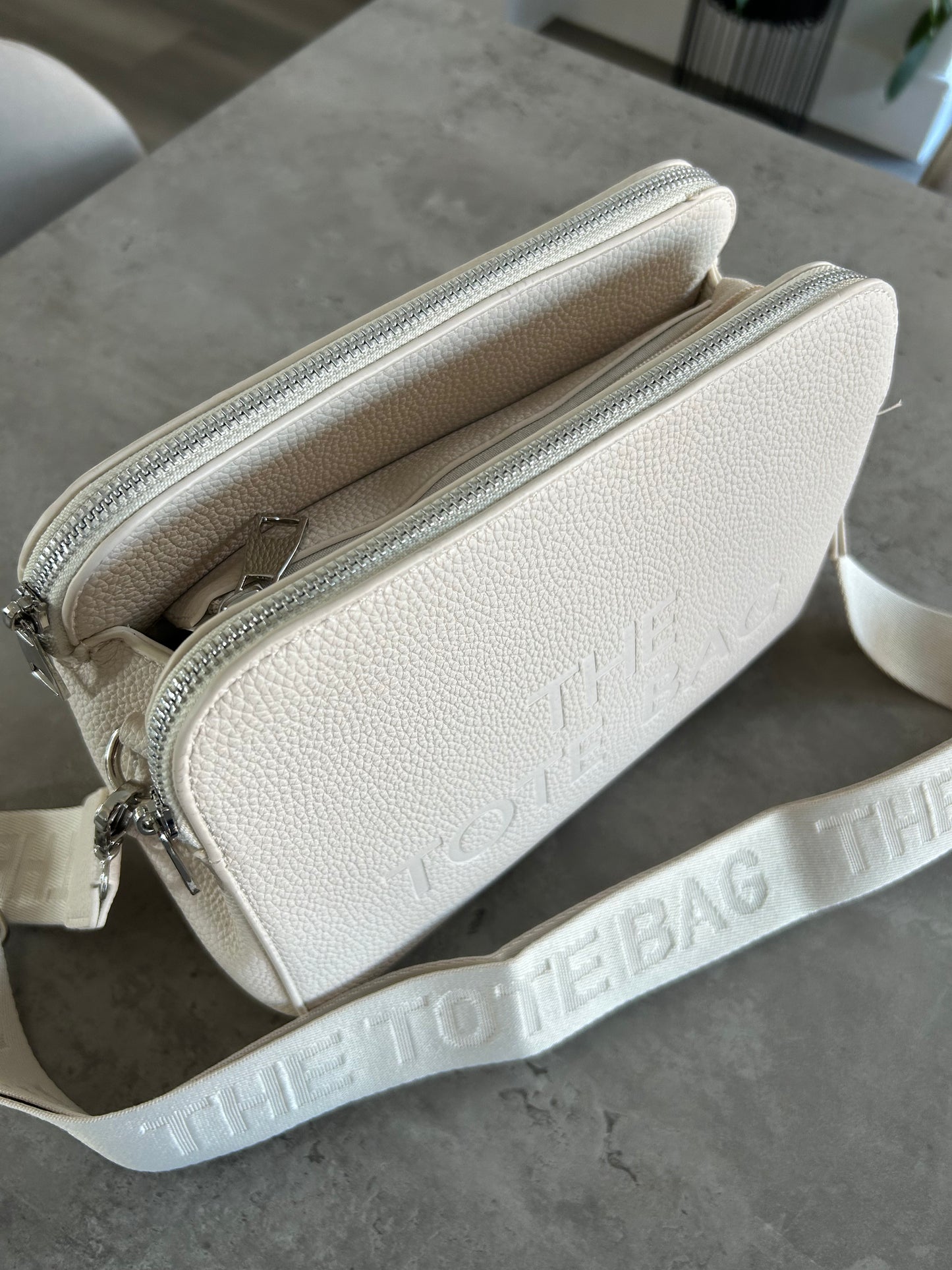 Emmie - Light Beige 3 Zip Crossbody Tote Bag