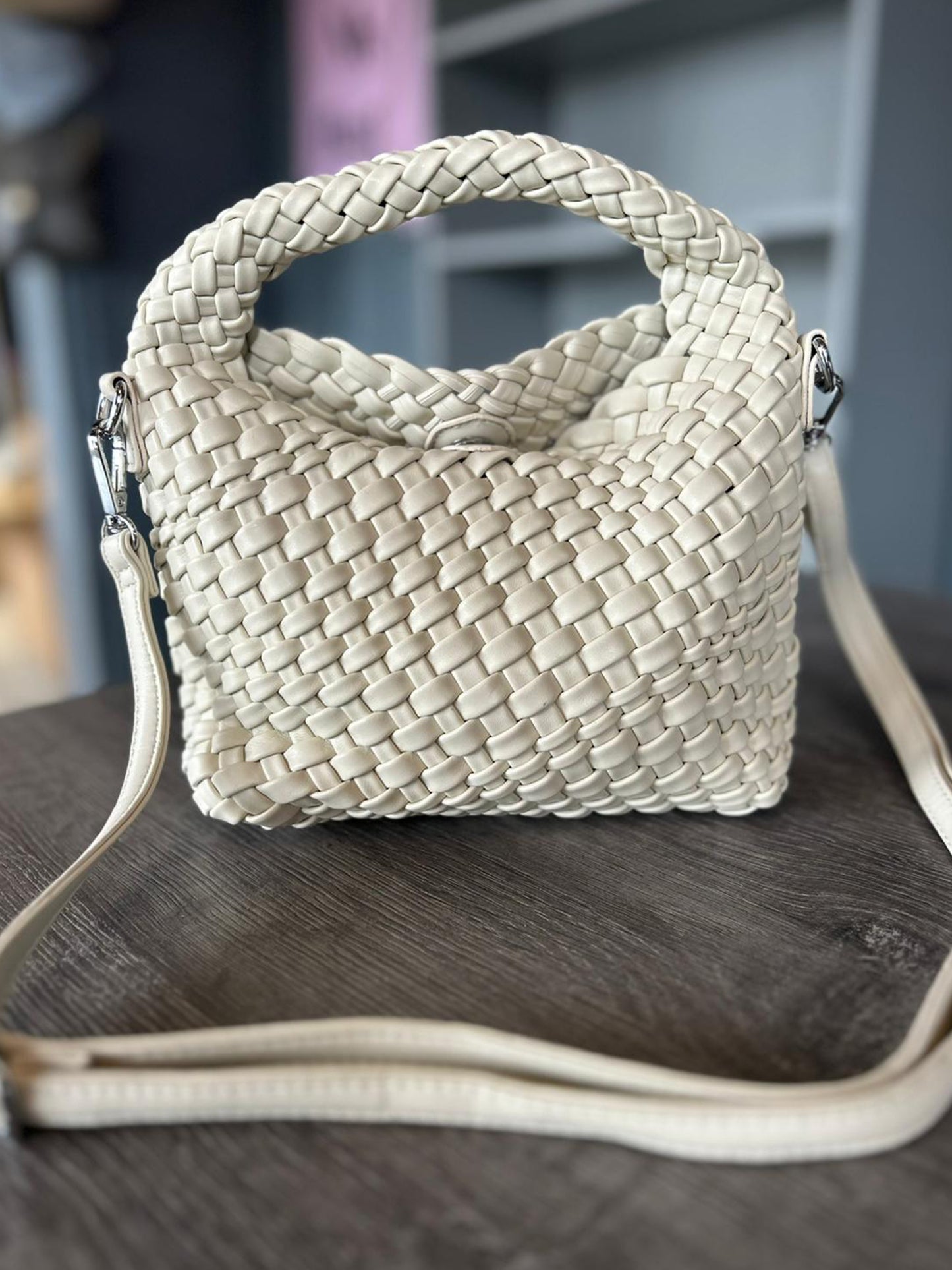 Isla - Faux Leather Small Soft Woven Bag