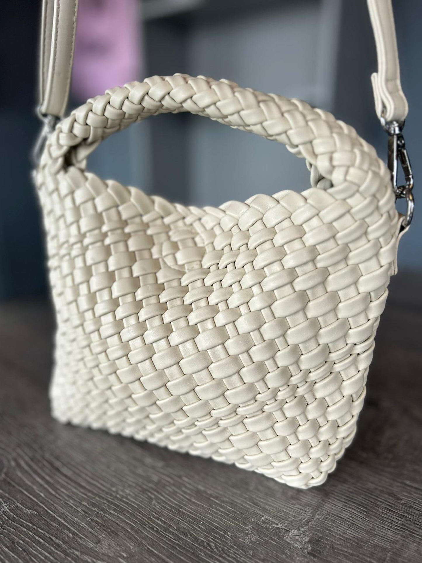 Isla - Faux Leather Small Soft Woven Bag