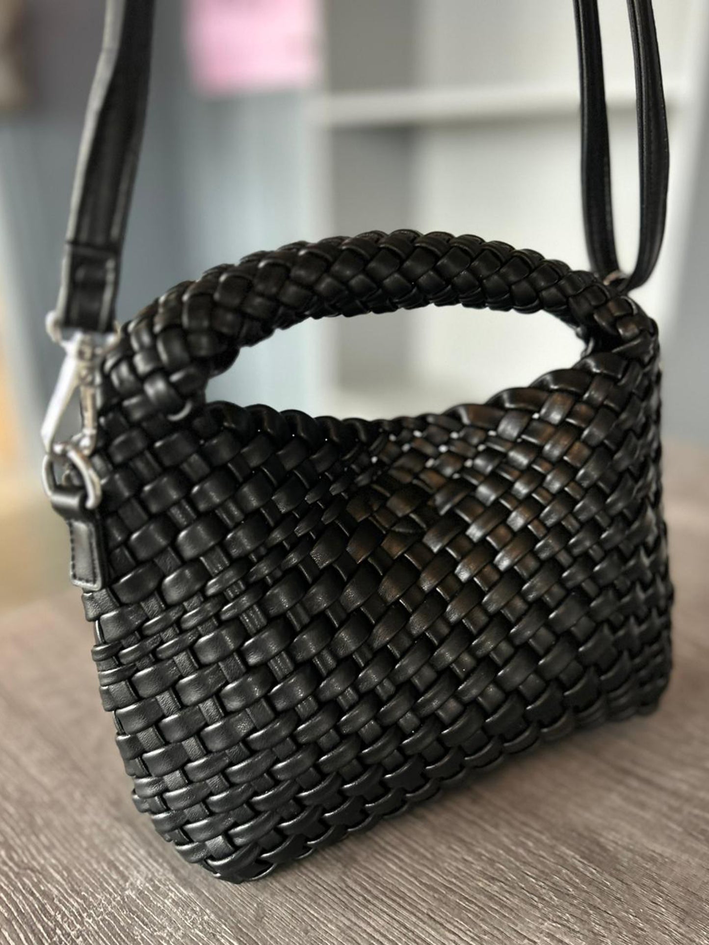 Isla - Faux Leather Small Soft Woven Bag