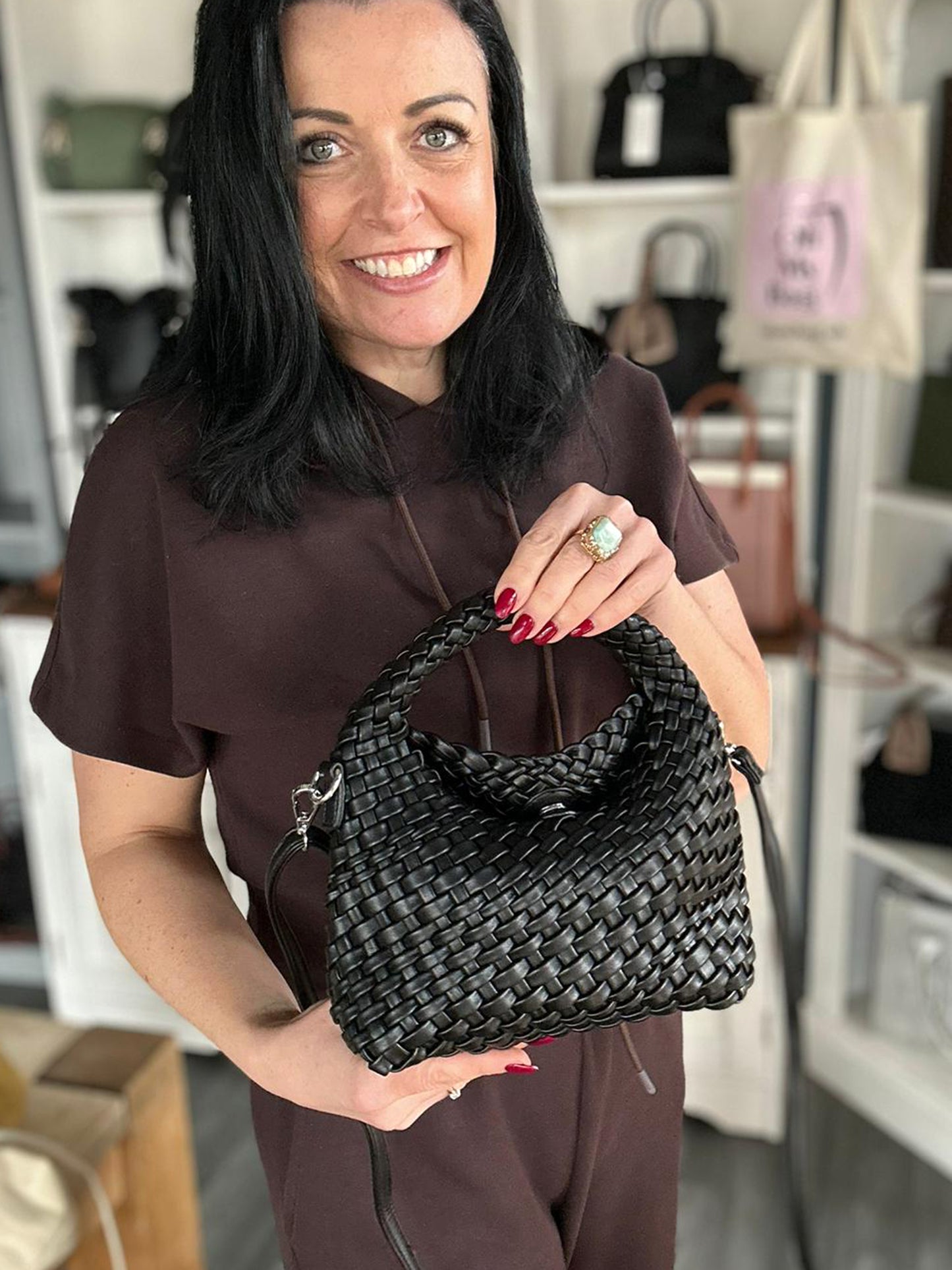 Isla - Faux Leather Small Soft Woven Bag