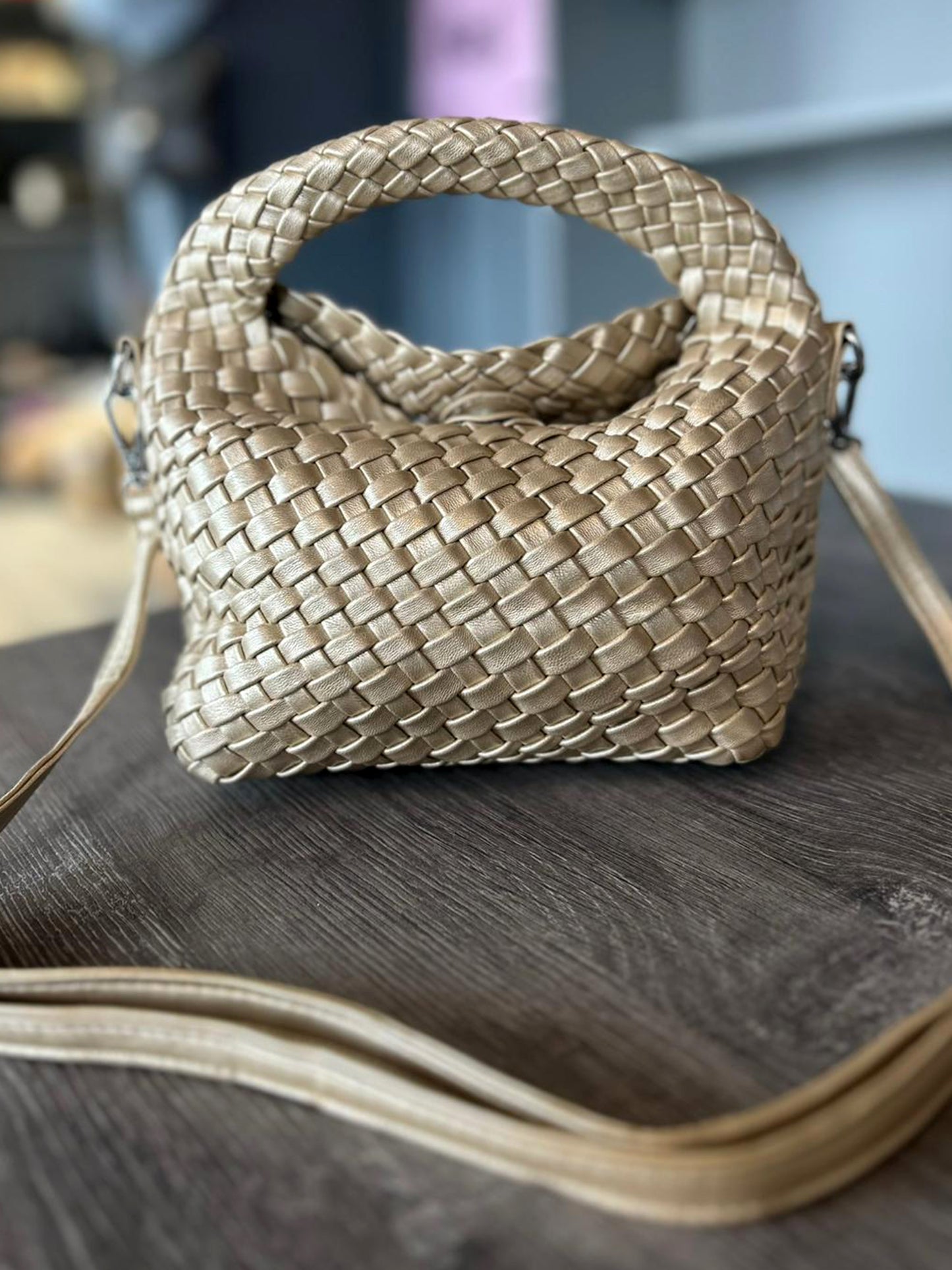 Isla - Faux Leather Small Soft Woven Bag