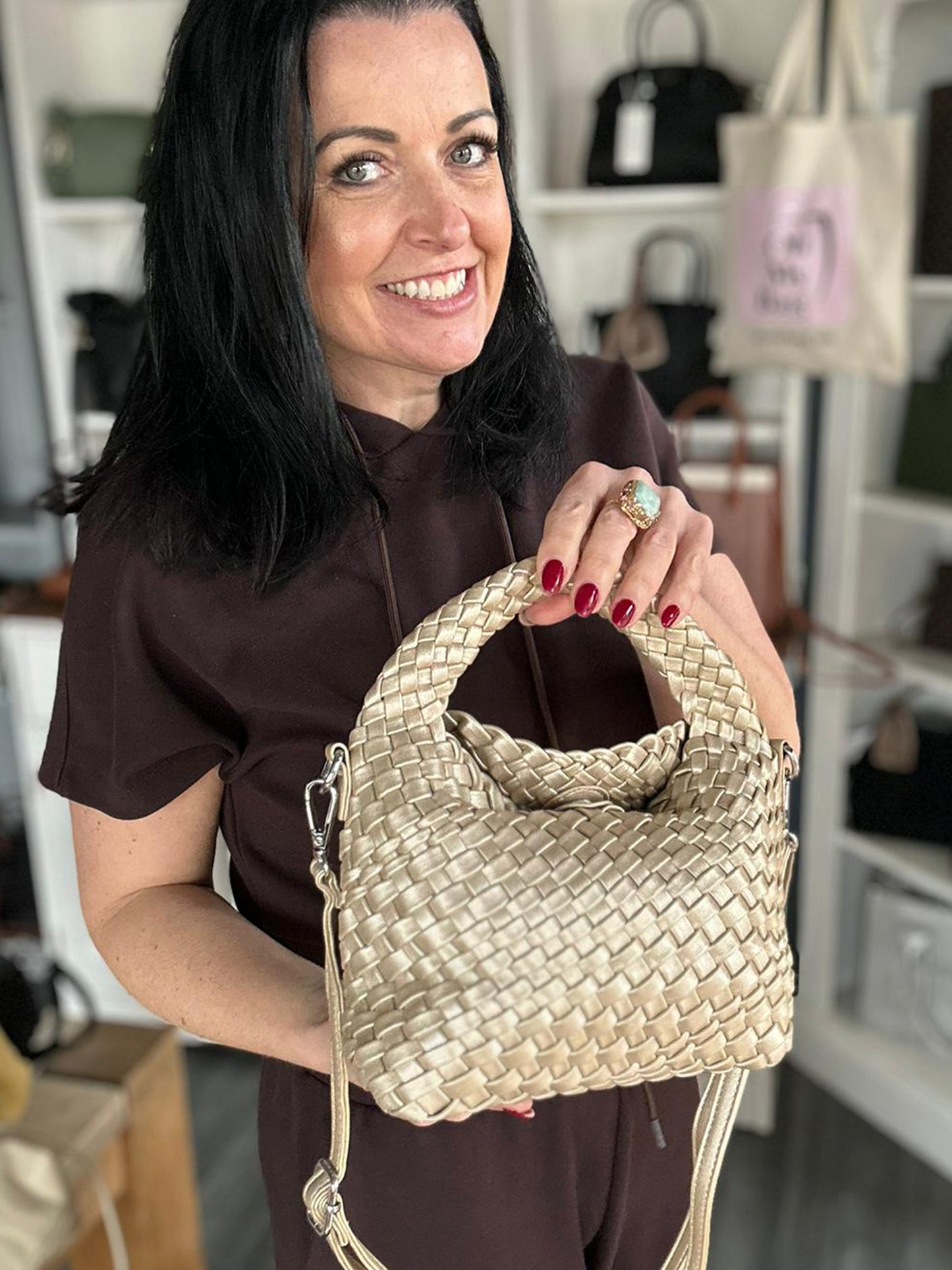 Isla - Faux Leather Small Soft Woven Bag