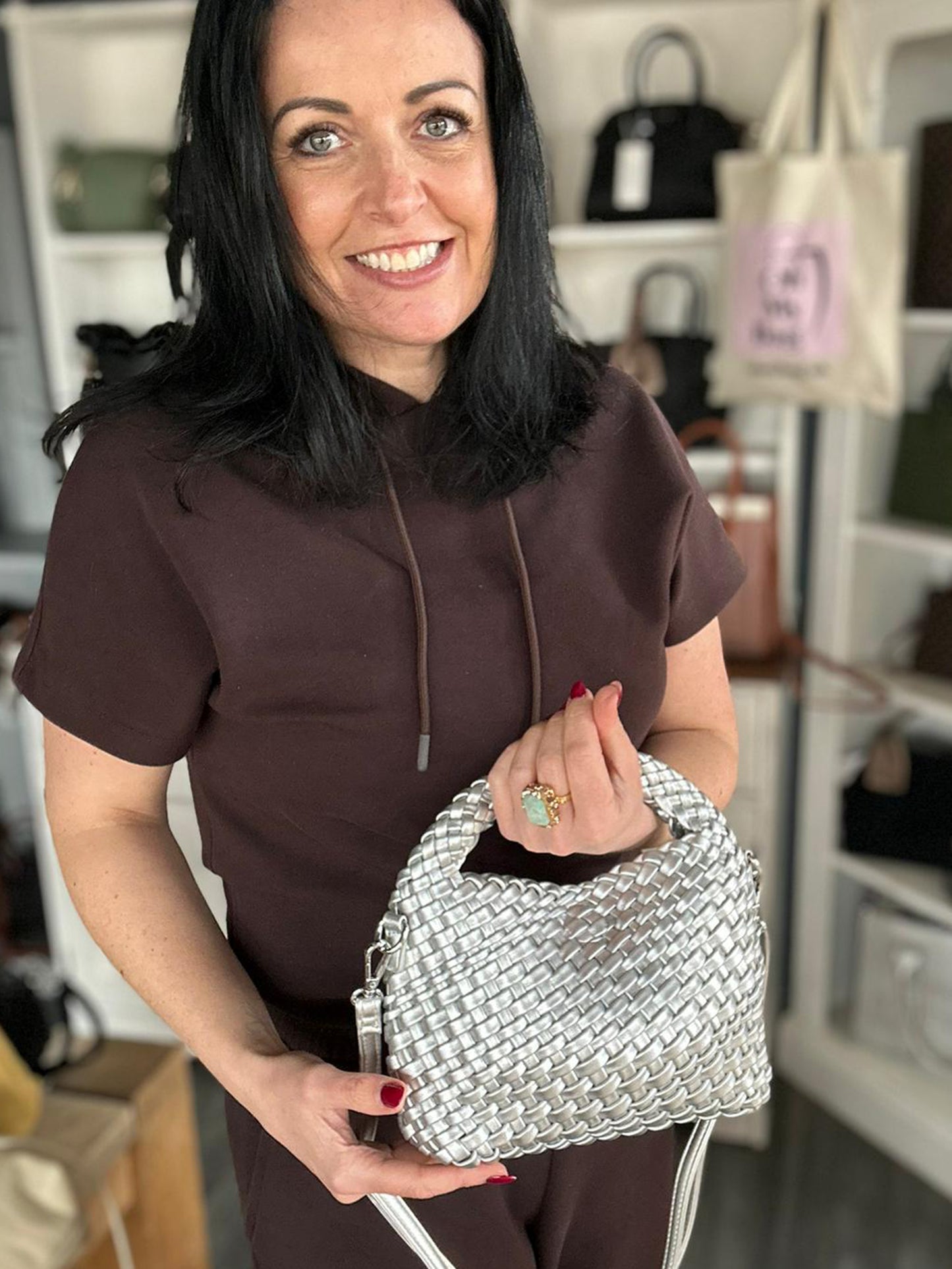 Isla - Faux Leather Small Soft Woven Bag