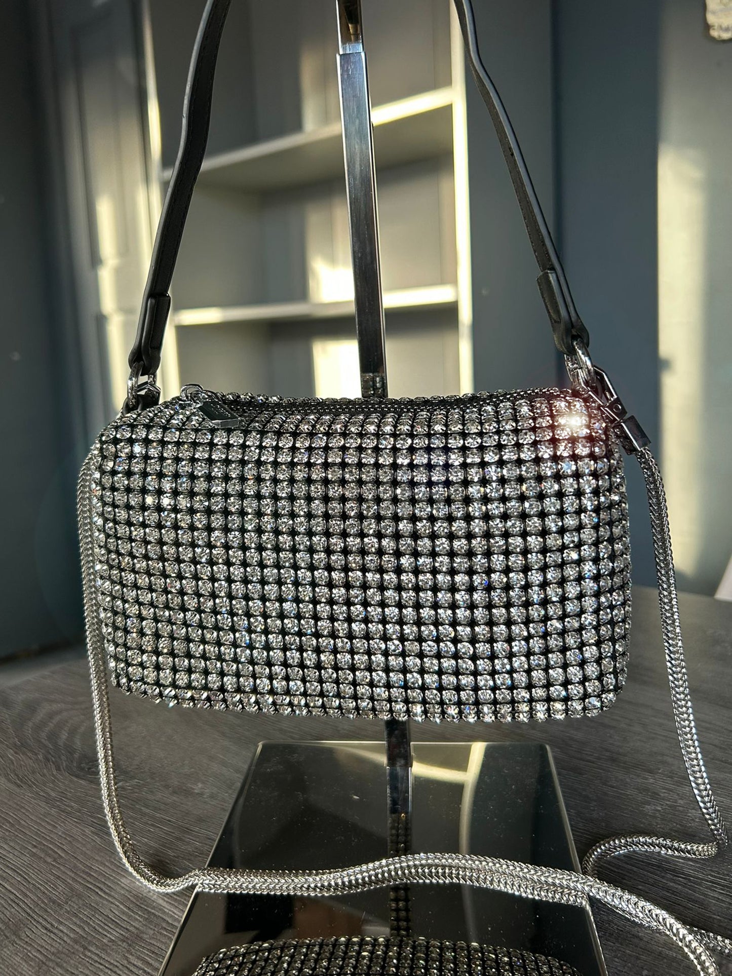 Jewel - Small Square Silver Diamanté Bag