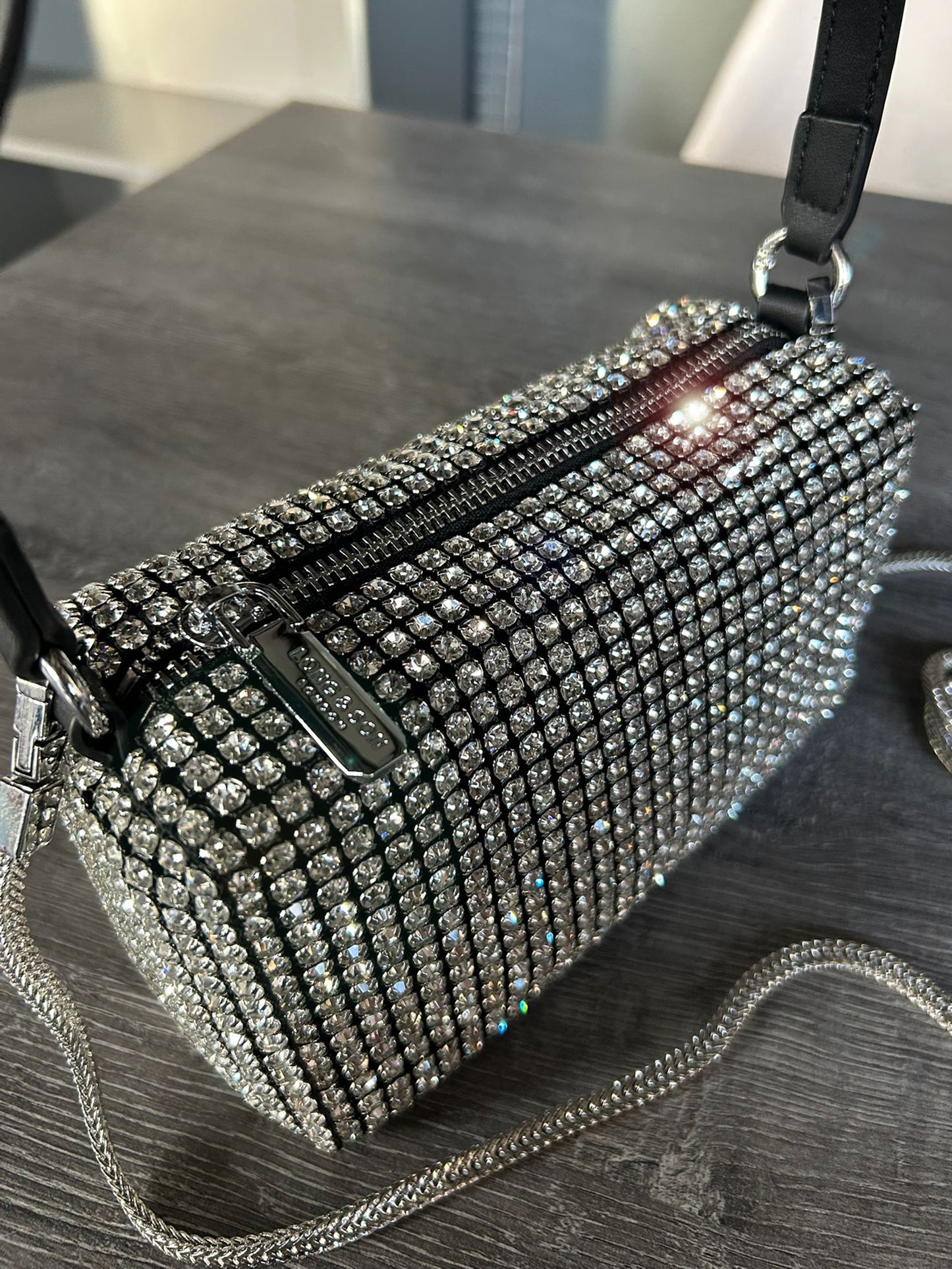 Jewel - Small Square Silver Diamanté Bag