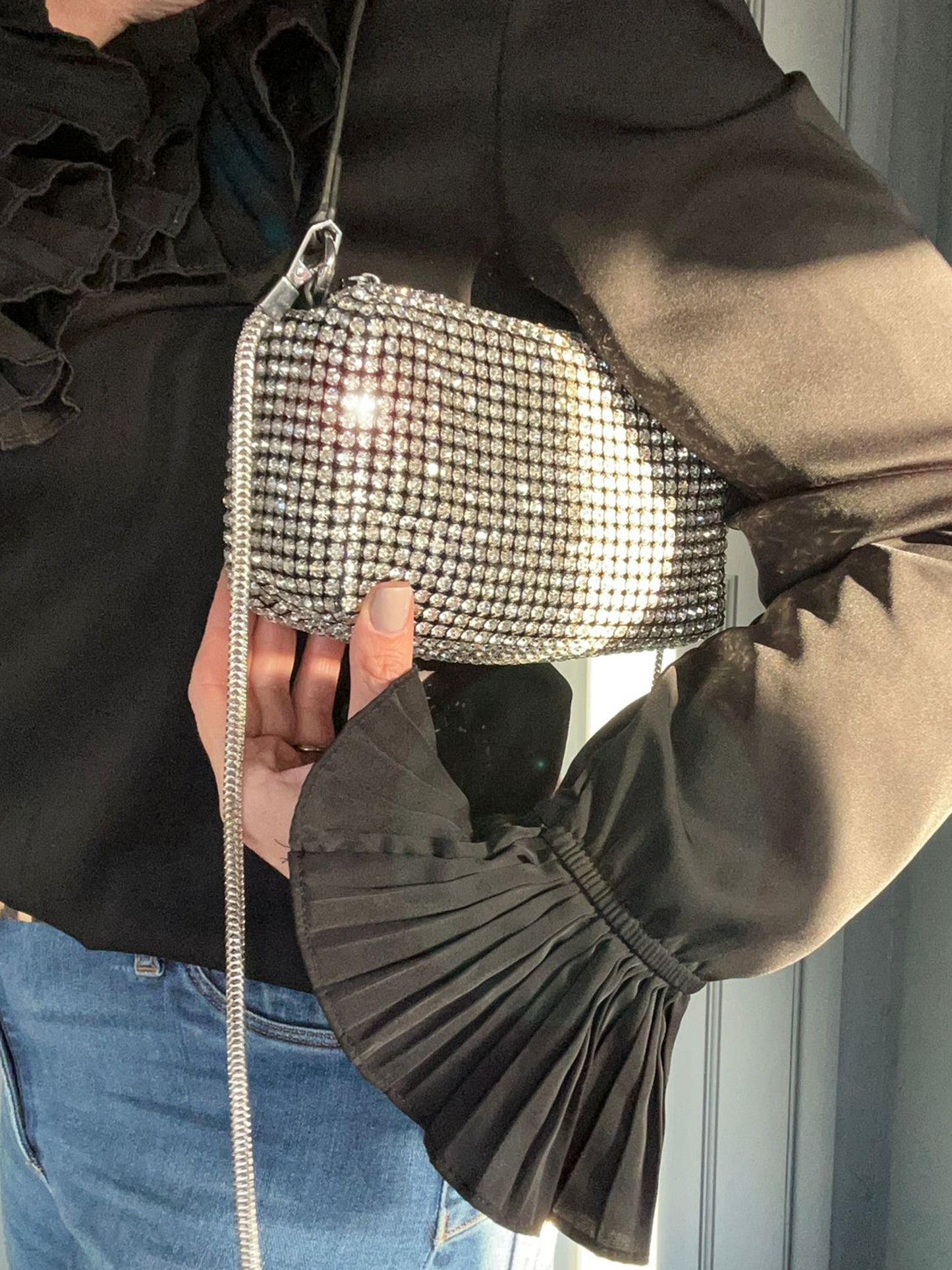 Jewel - Small Square Silver Diamanté Bag