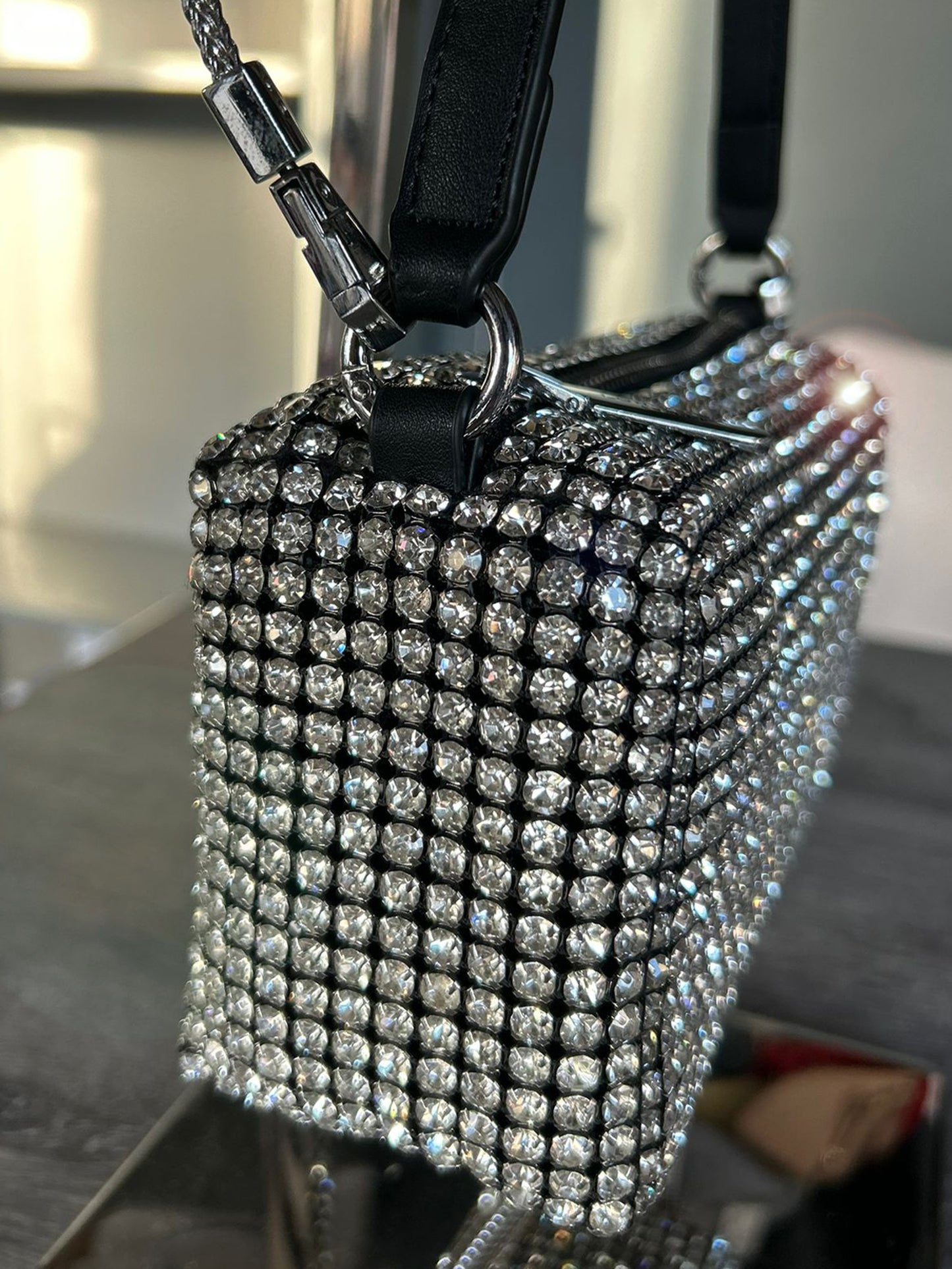 Jewel - Small Square Silver Diamanté Bag