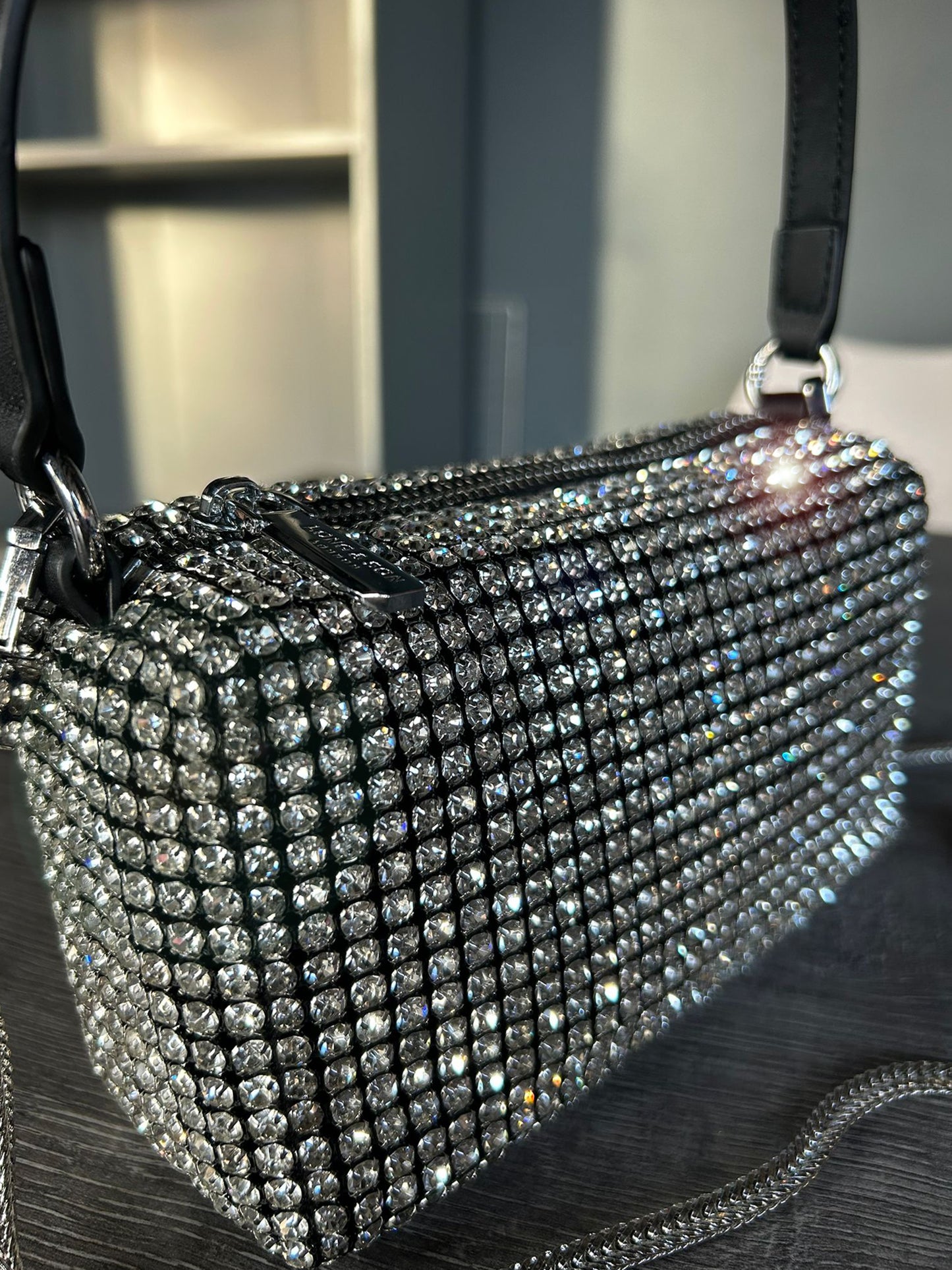 Jewel - Small Square Silver Diamanté Bag