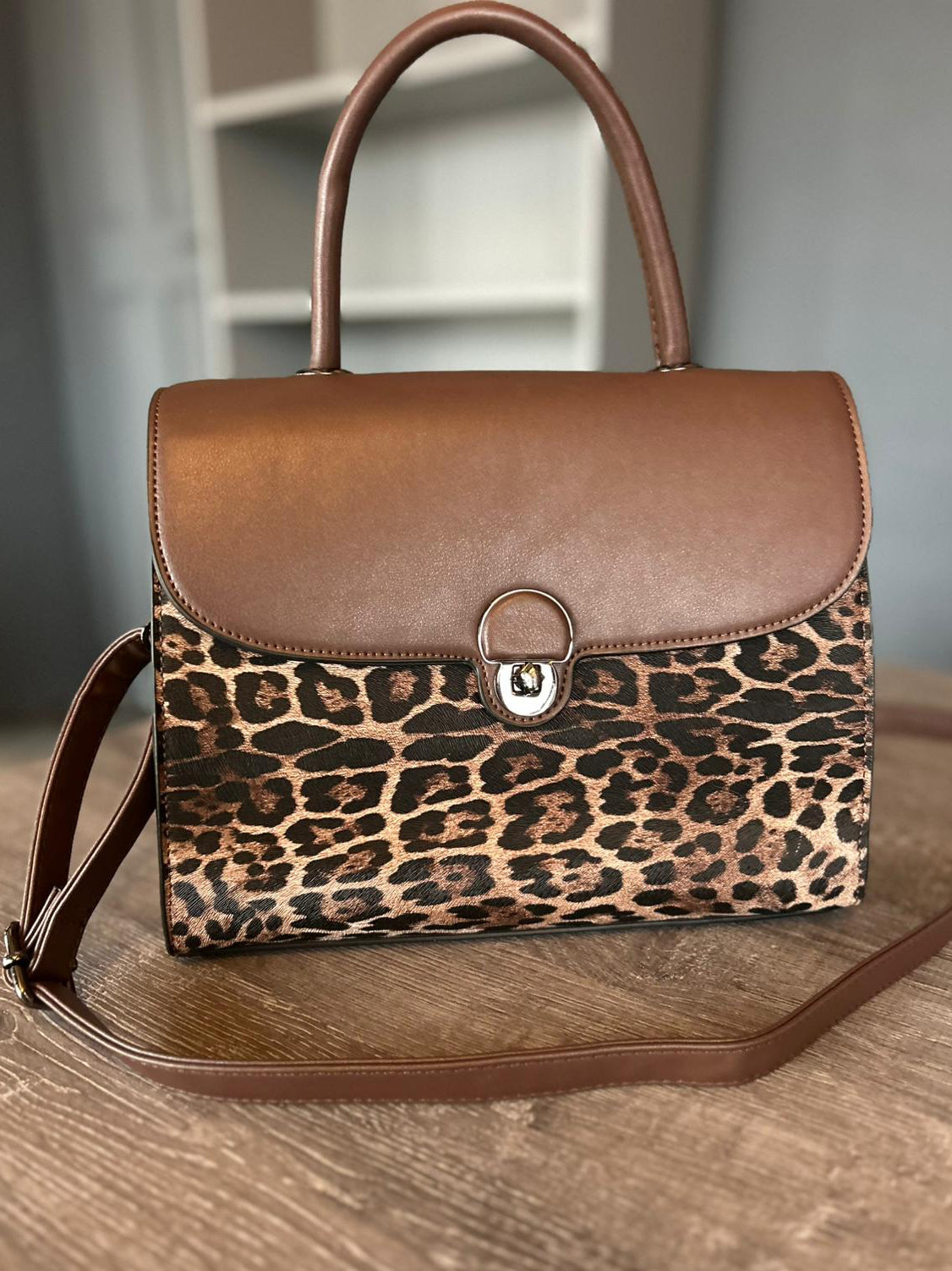 Leah - Chocolate Brown Leopard Print Bag