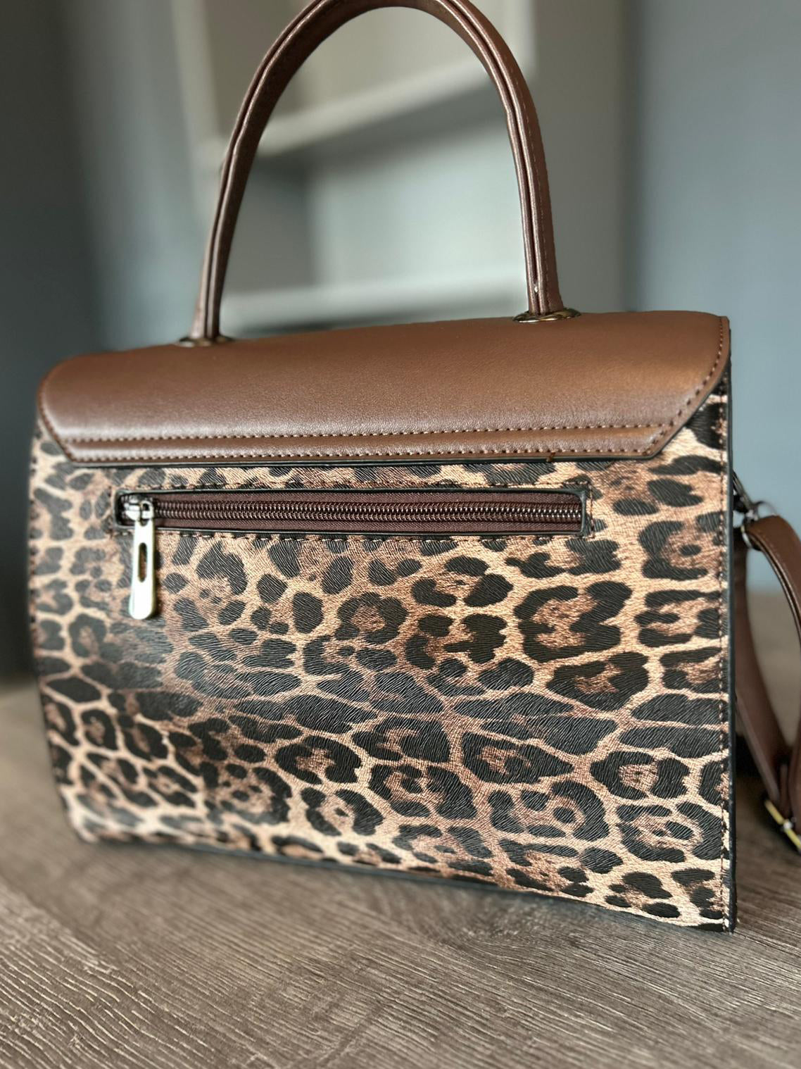 Leah - Chocolate Brown Leopard Print Bag