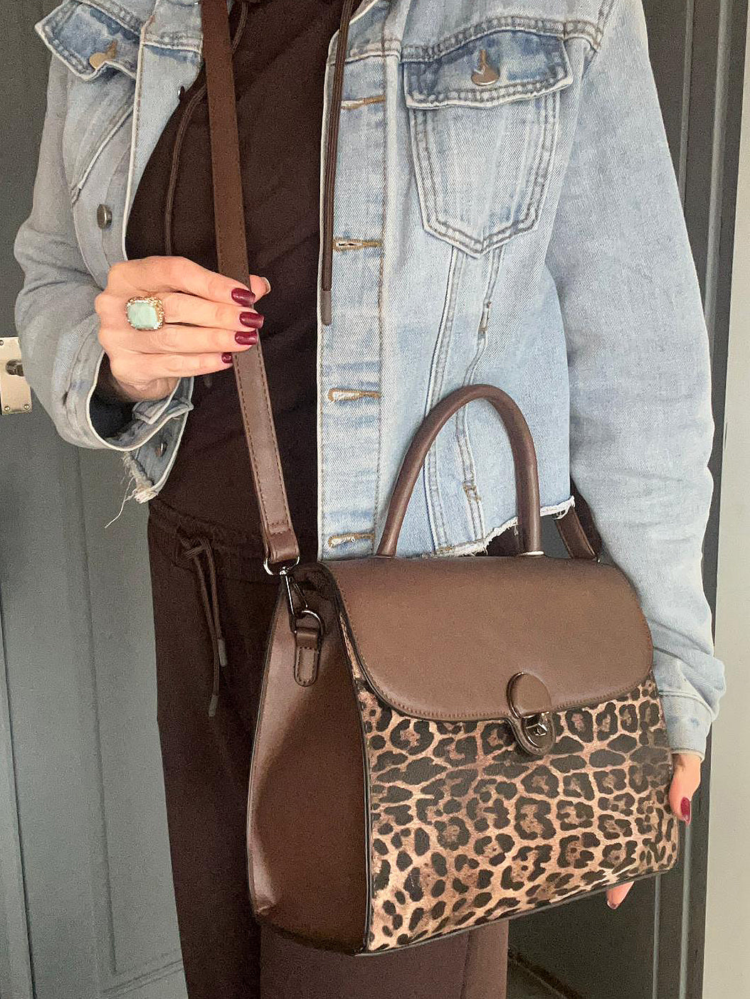 Leah - Chocolate Brown Leopard Print Bag