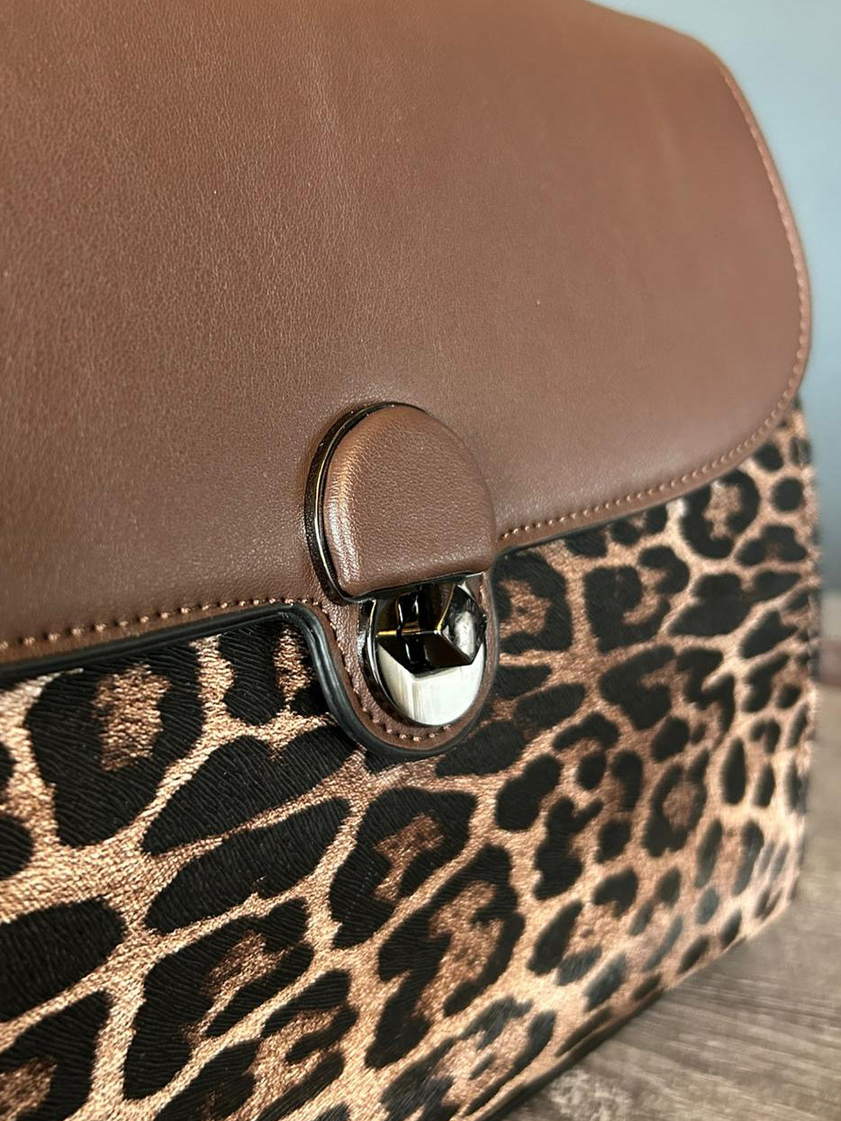 Leah - Chocolate Brown Leopard Print Bag
