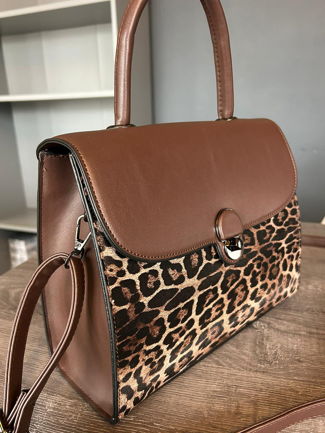 Leah - Chocolate Brown Leopard Print Bag