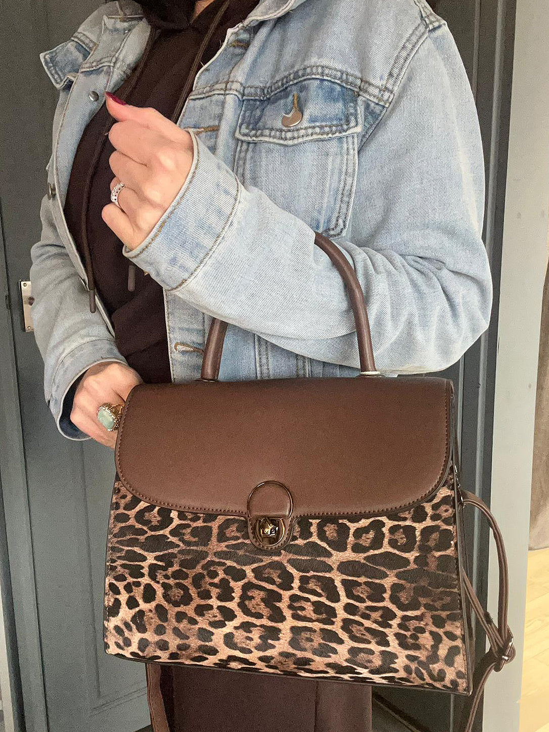 Leah - Chocolate Brown Leopard Print Bag