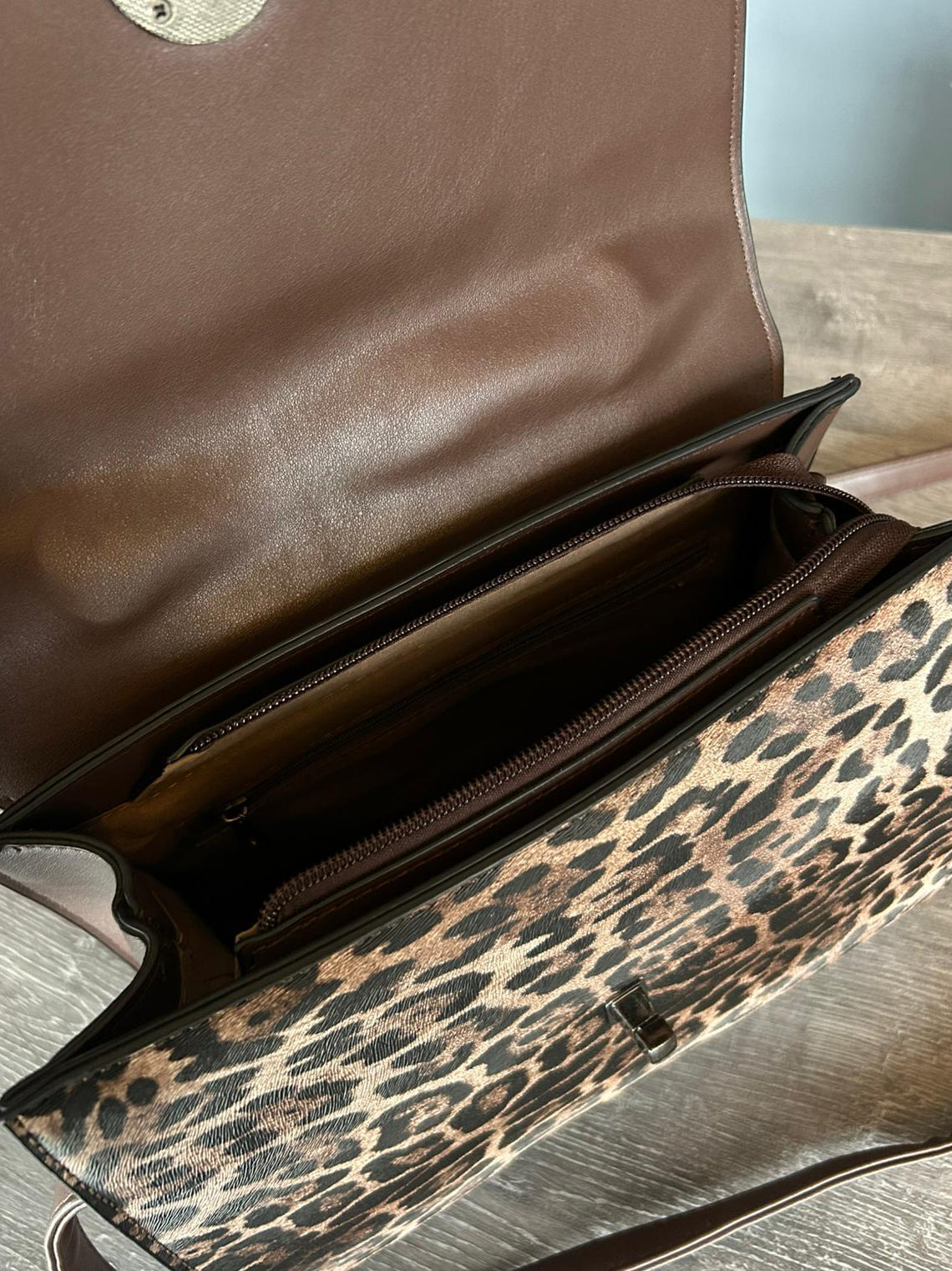 Leah - Chocolate Brown Leopard Print Bag