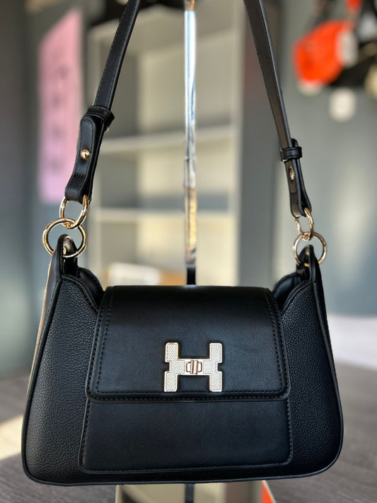 Lottie - Black Faux Leather Shoulder Bag