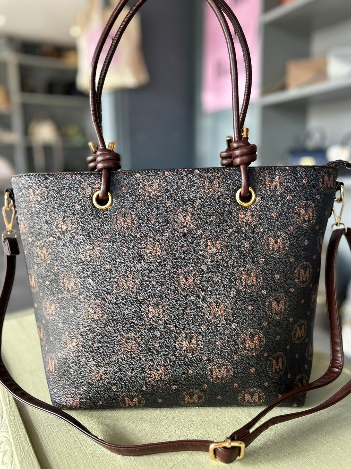 Macy - Faux Leather Large Knot Handle Shopper / Tote Bag