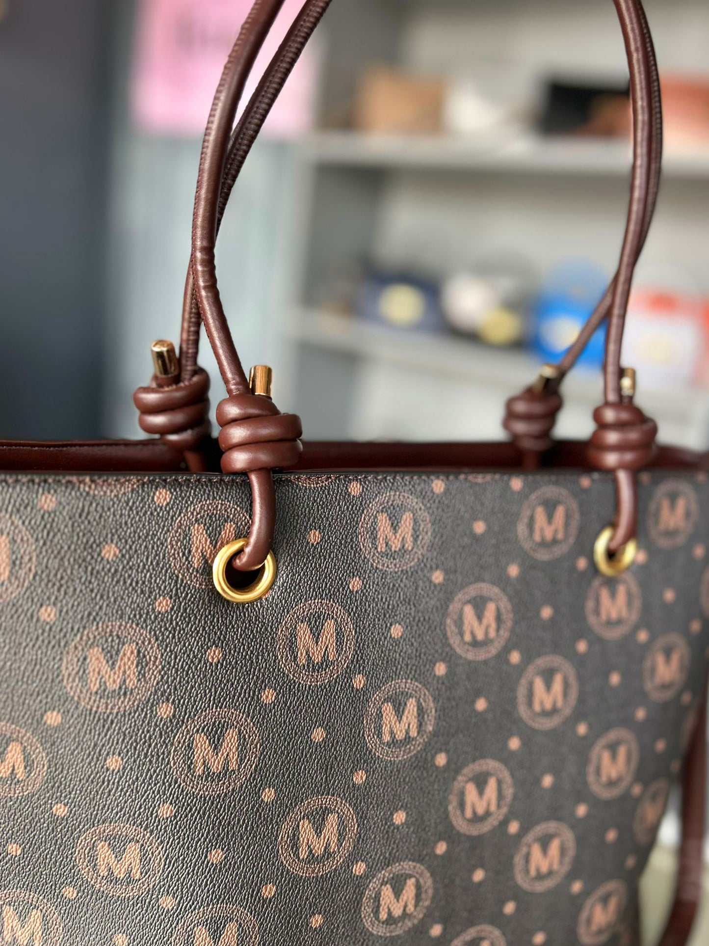 Macy - Faux Leather Large Knot Handle Shopper / Tote Bag