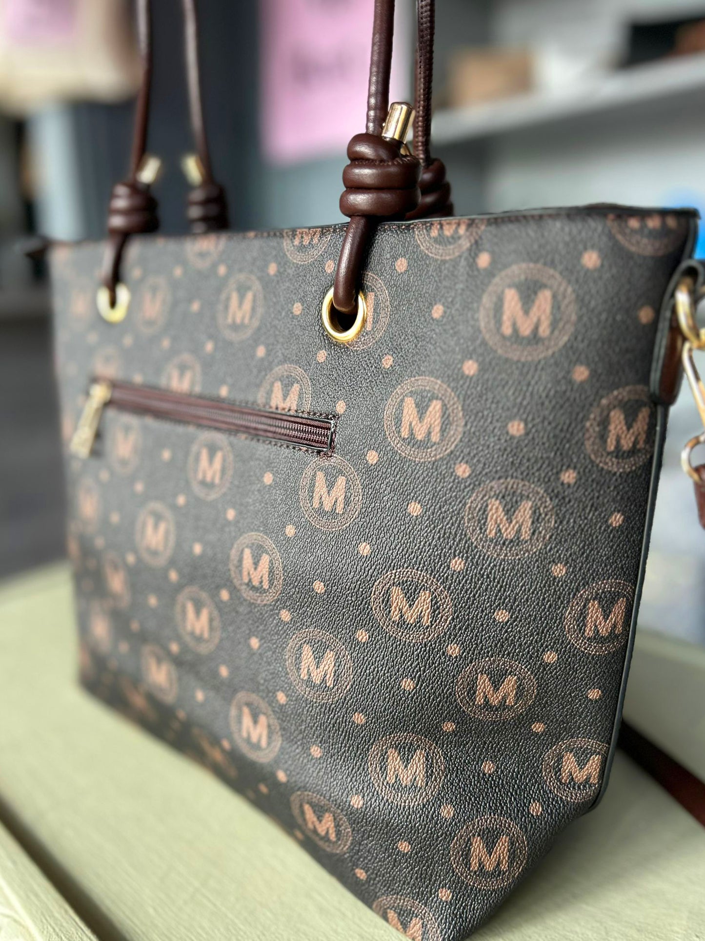 Macy - Faux Leather Large Knot Handle Shopper / Tote Bag