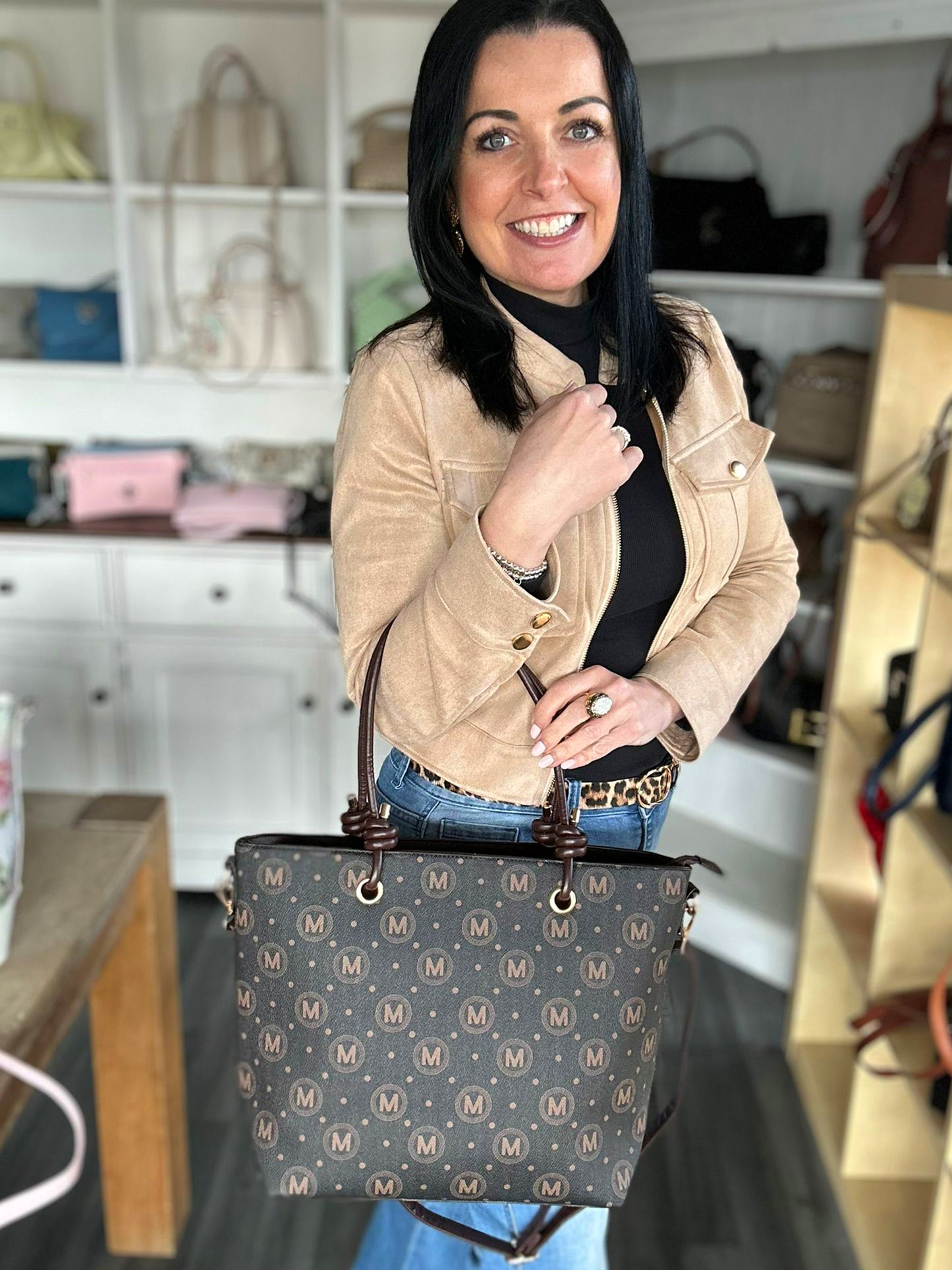 Macy - Faux Leather Large Knot Handle Shopper / Tote Bag