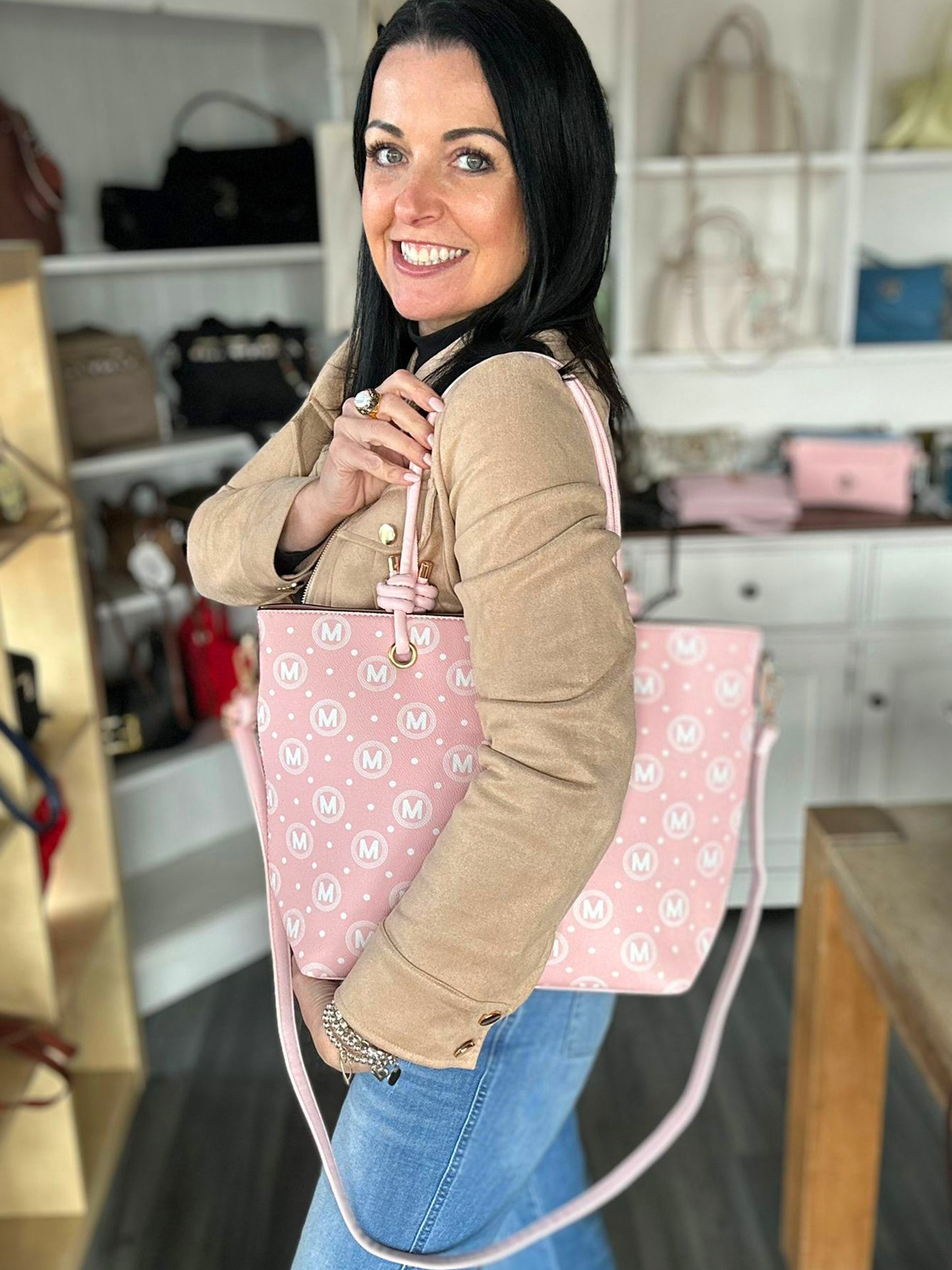 Macy - Faux Leather Large Knot Handle Shopper / Tote Bag